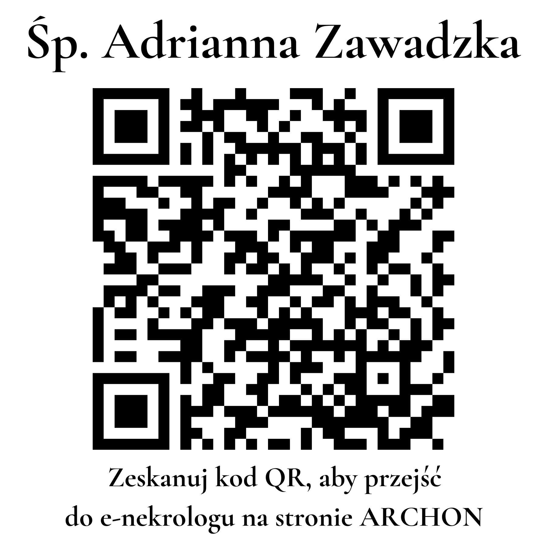 Kod QR do nekrologu Adrianna Zawadzka