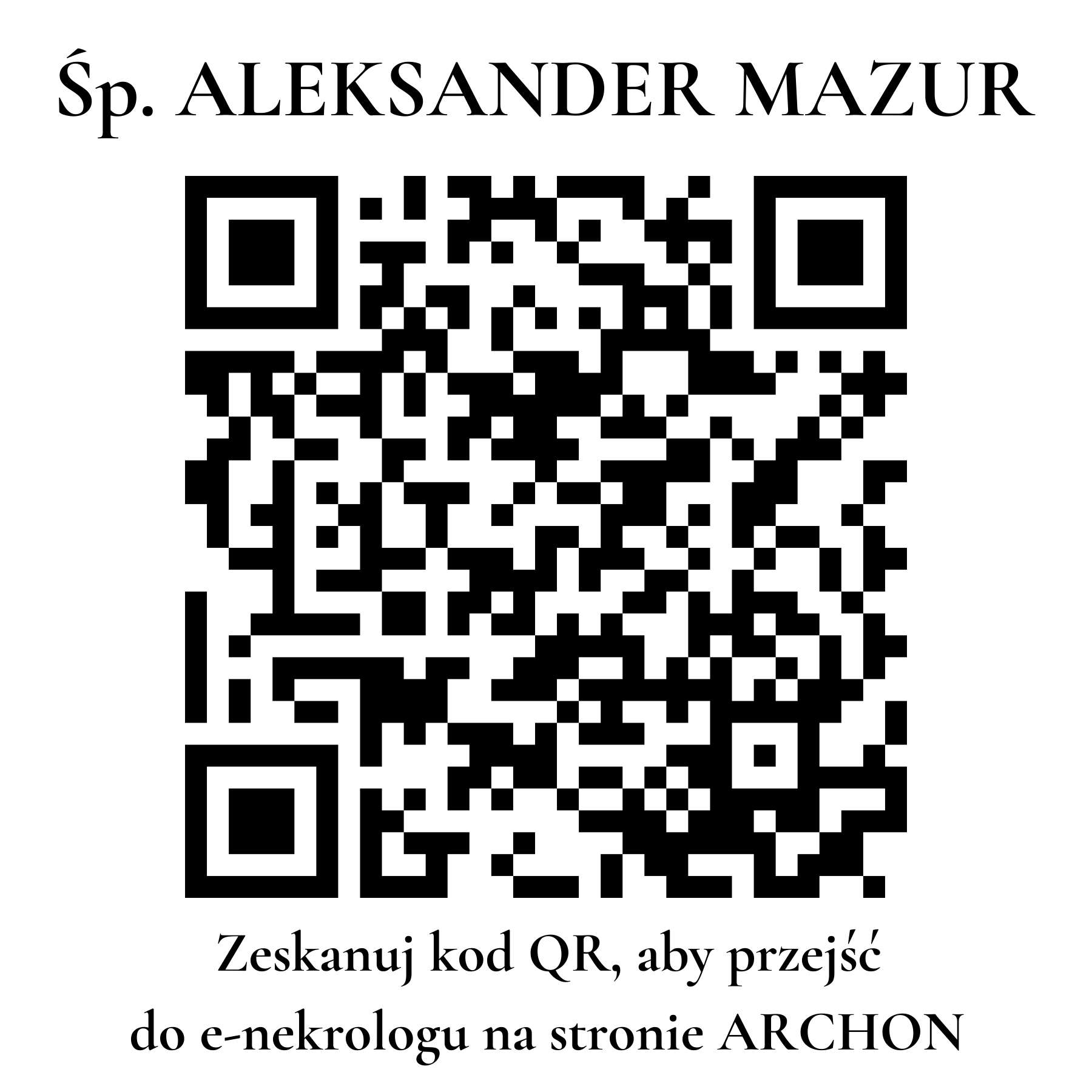 Kod QR do nekrologu ALEKSANDER MAZUR