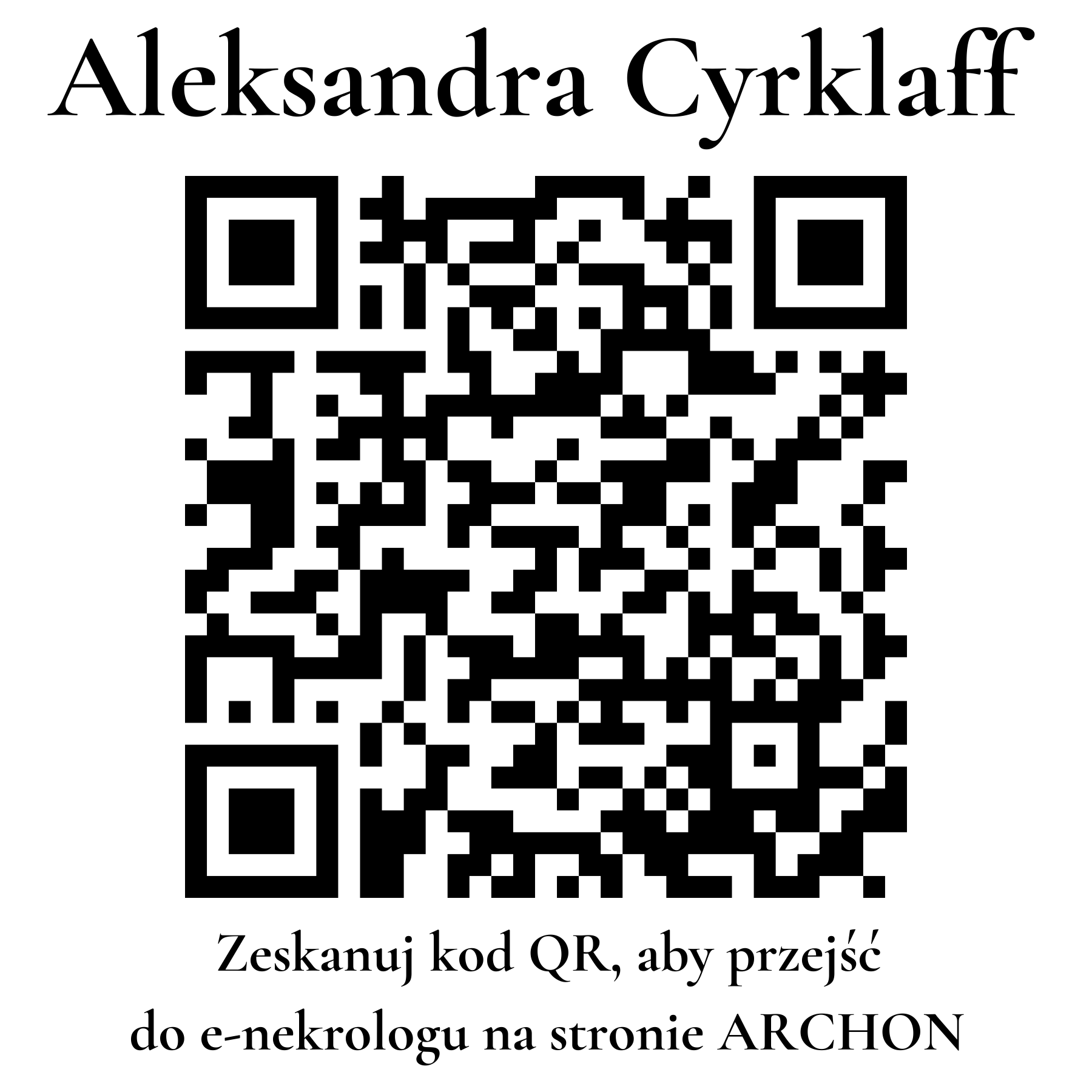 Kod QR do nekrologu Aleksandra Cyrklaff