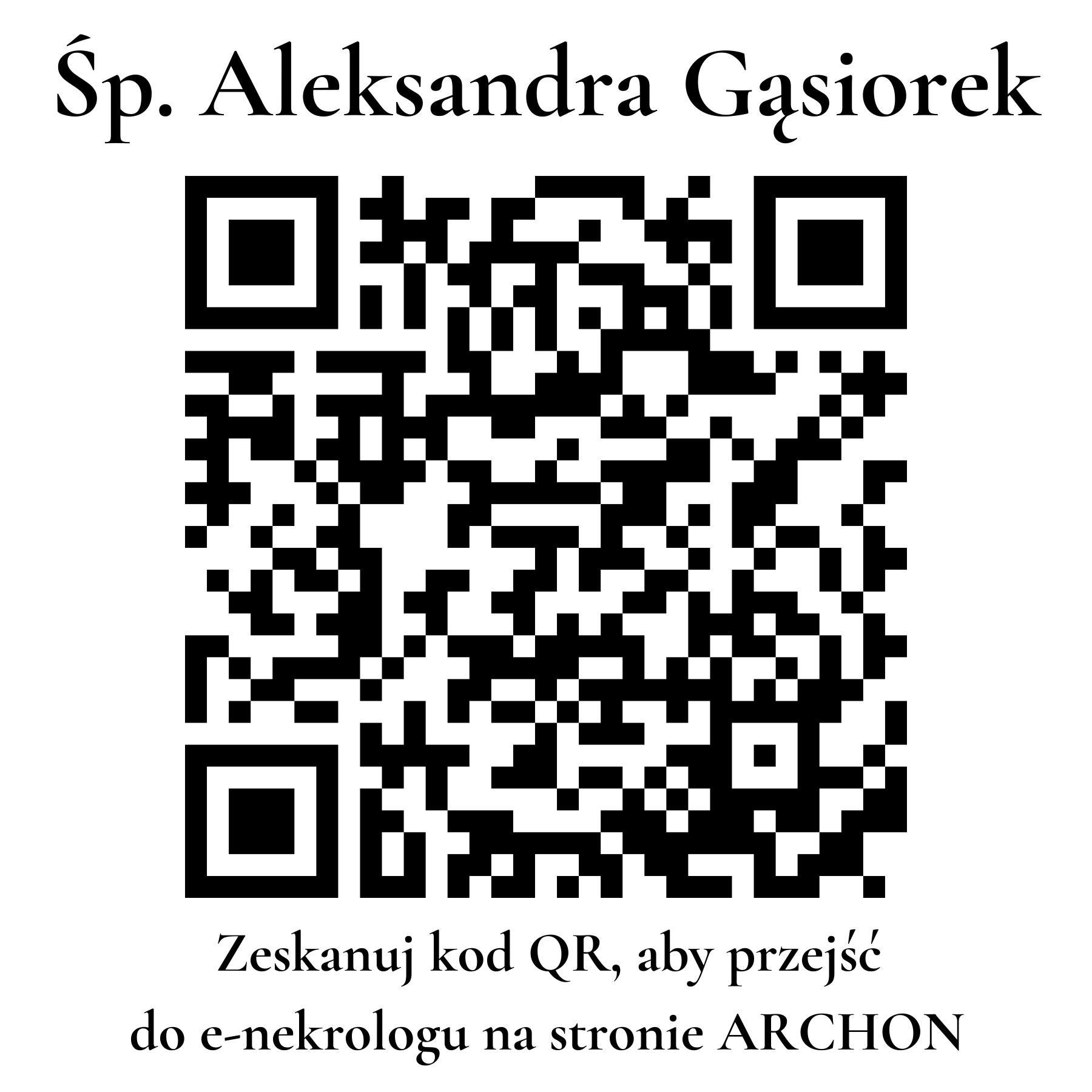 Kod QR do nekrologu Aleksandra Gąsiorek