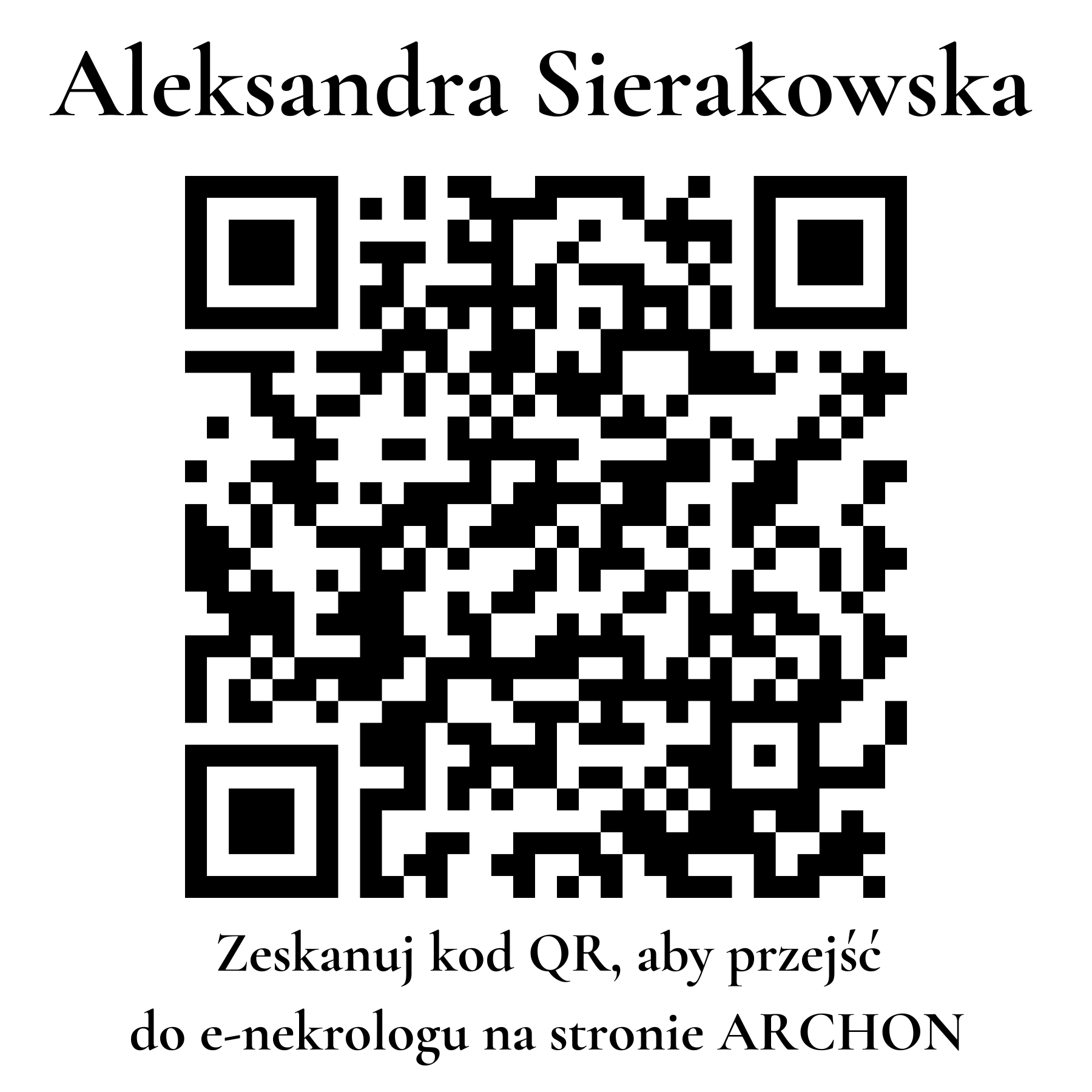 Kod QR do nekrologu Aleksandra Sierakowska