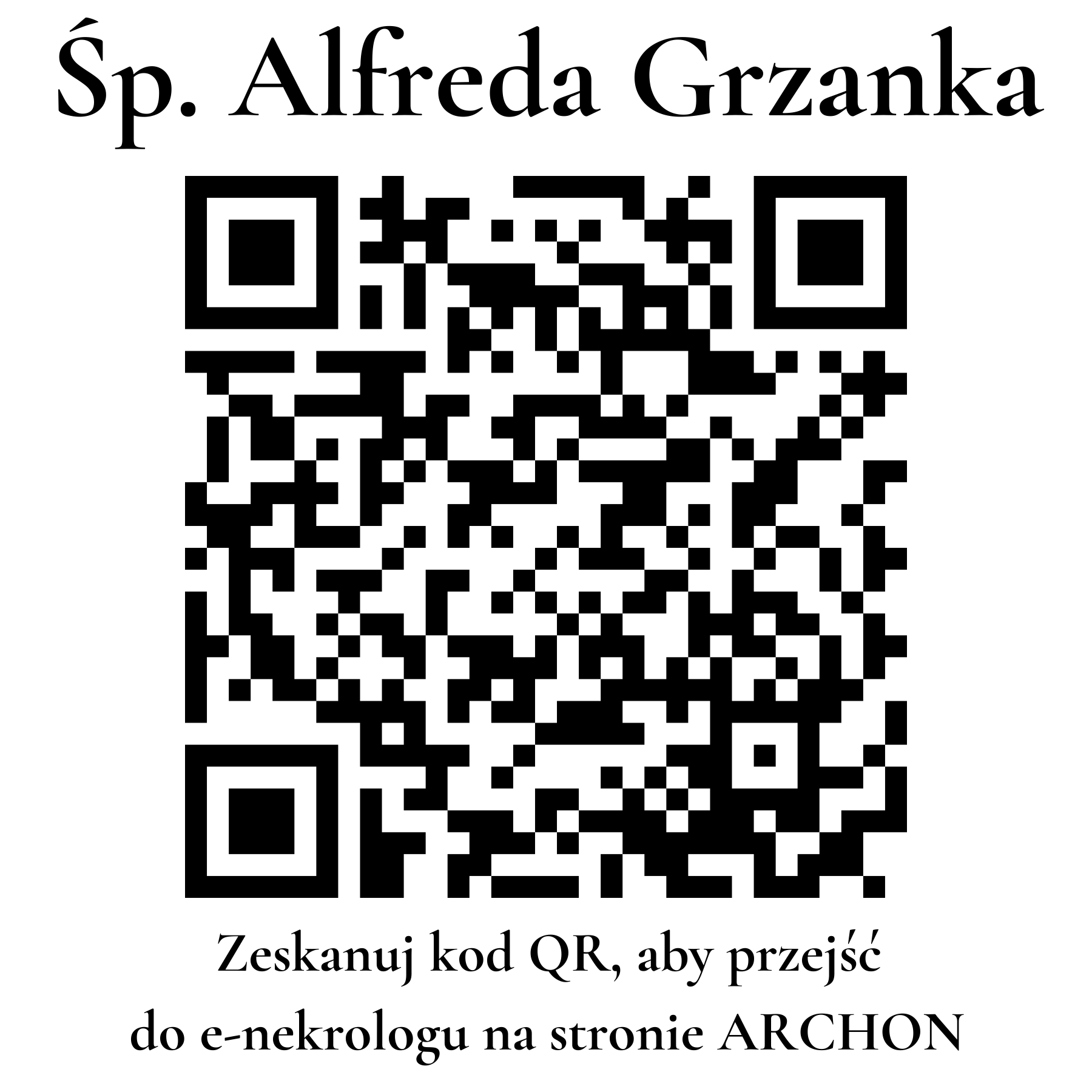 Kod QR do nekrologu Alfreda Grzanka Kod QR do nekrologu Alfreda Grzanka