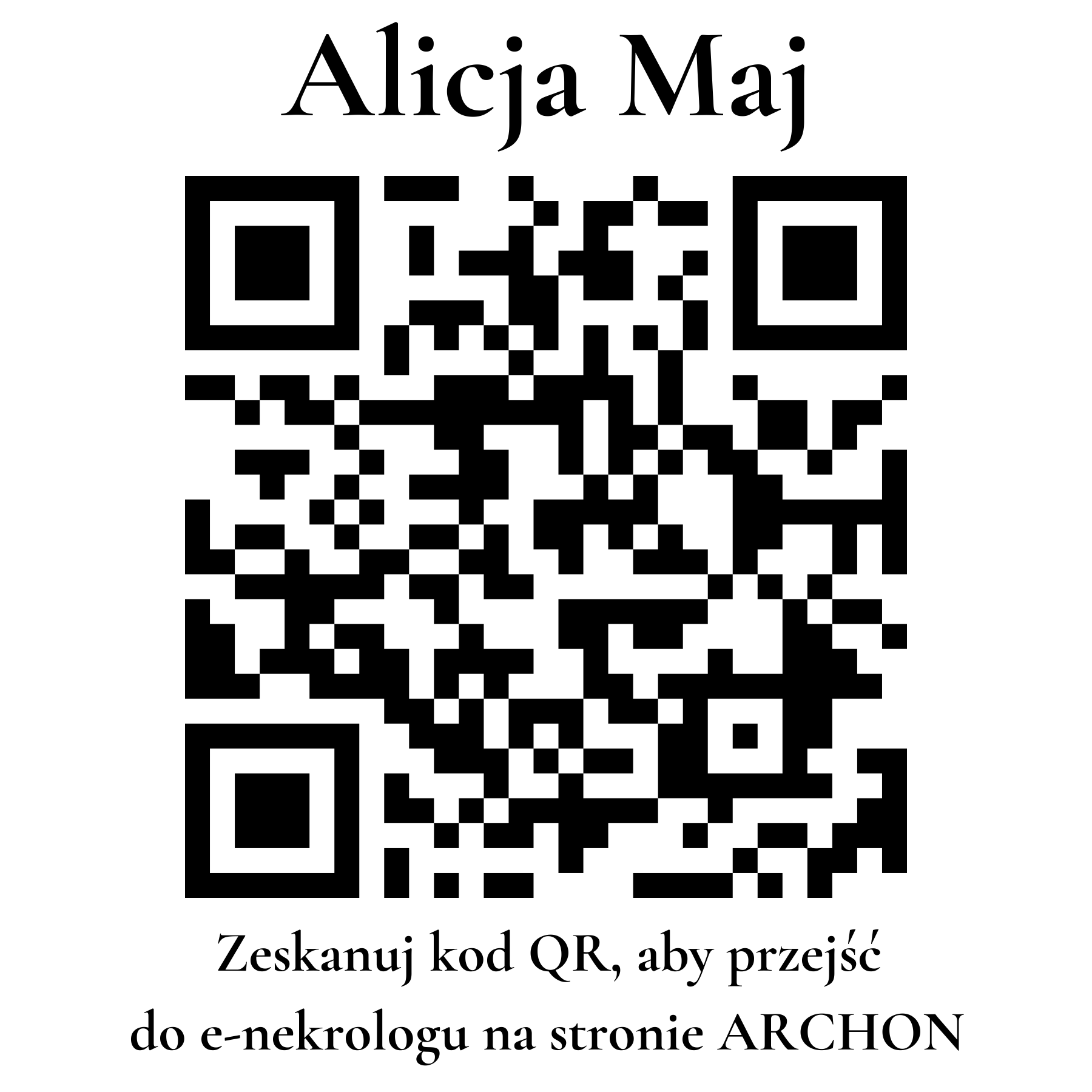 Kod QR do nekrologu Alicja Maj