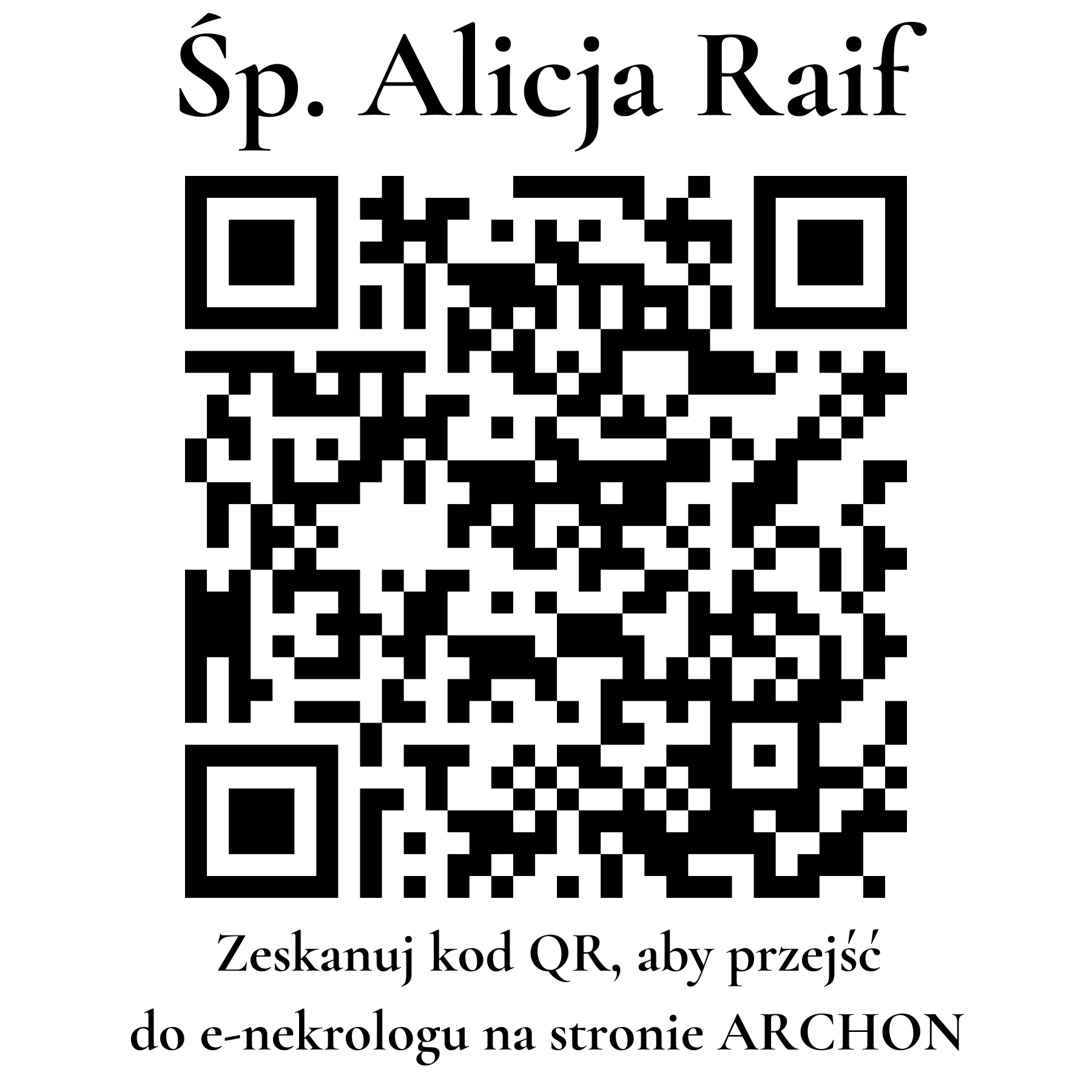 Kod QR do nekrologu Alicja Raif