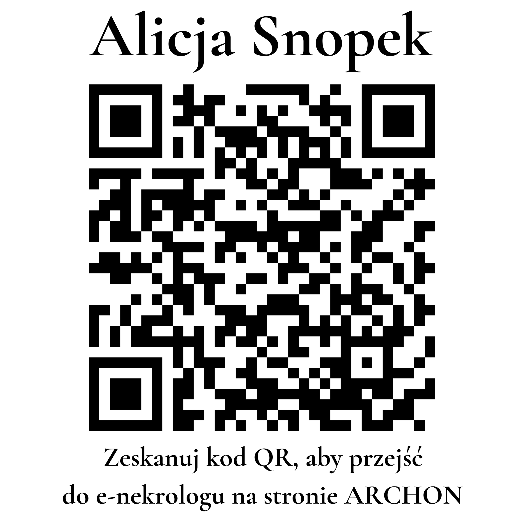 Kod QR do nekrologu Alicja Snopek