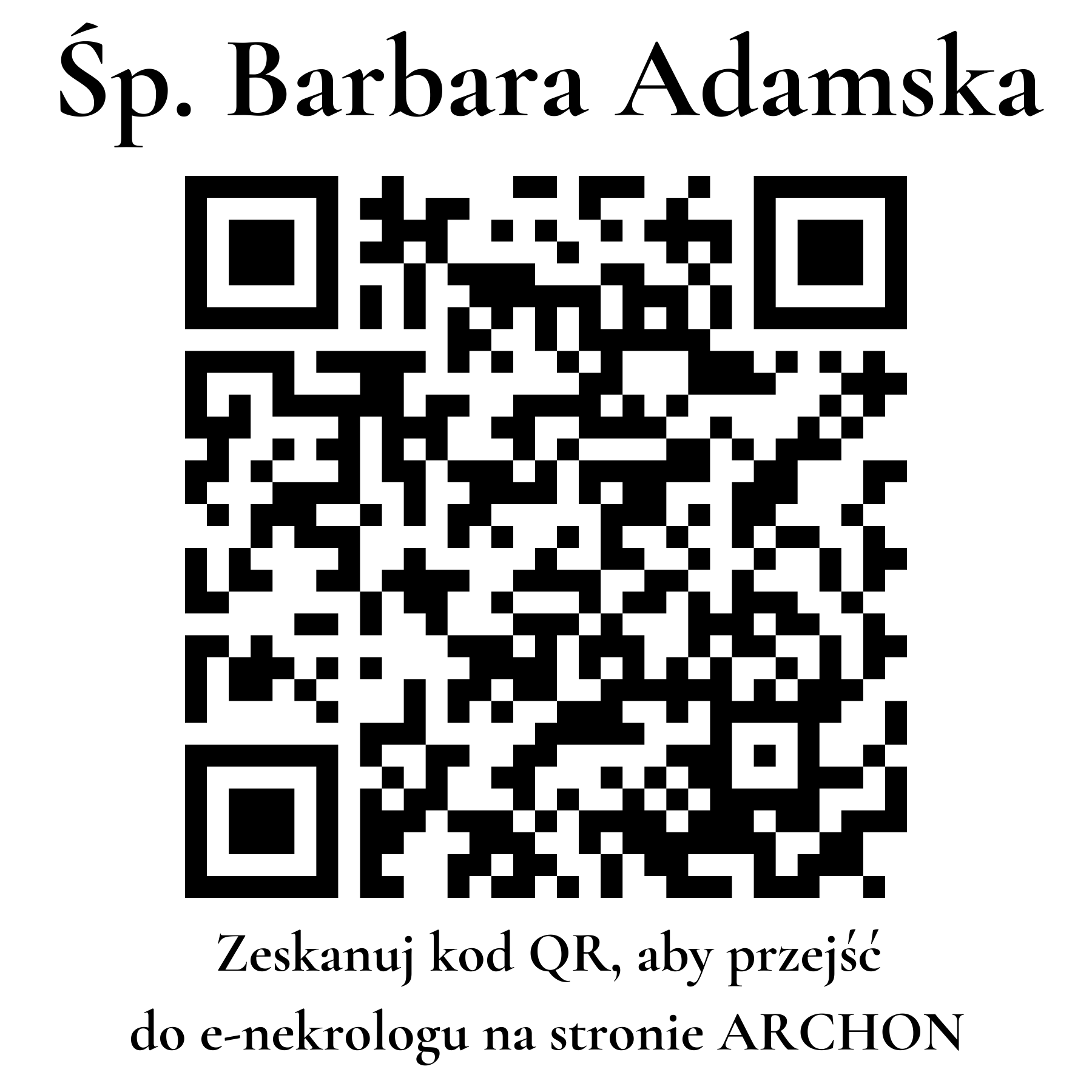 Kod QR do nekrologu Barbara Adamska Kod QR do nekrologu Barbara Adamska
