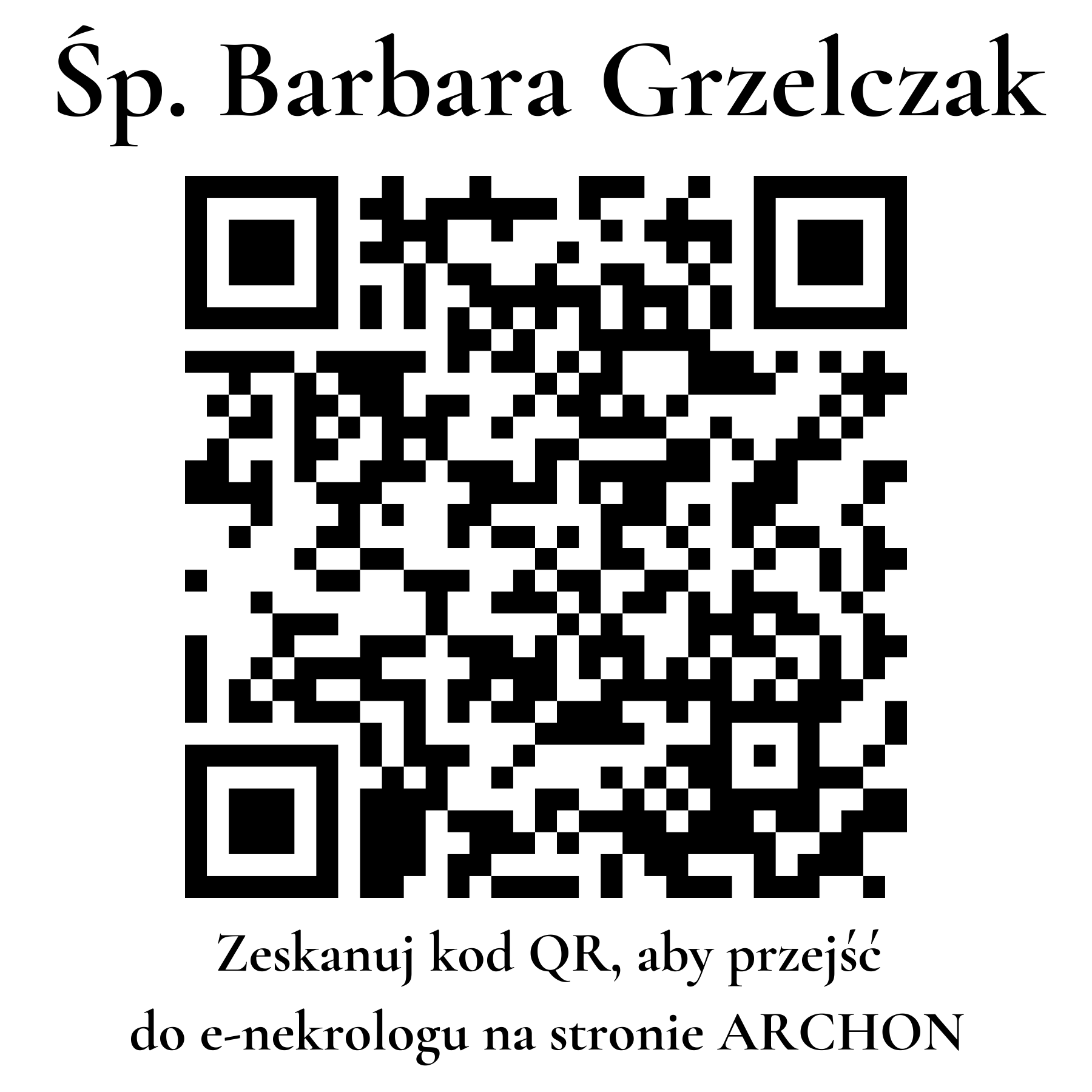 Kod QR do nekrologu Barbara Grzelczak Kod QR do nekrologu Barbara Grzelczak