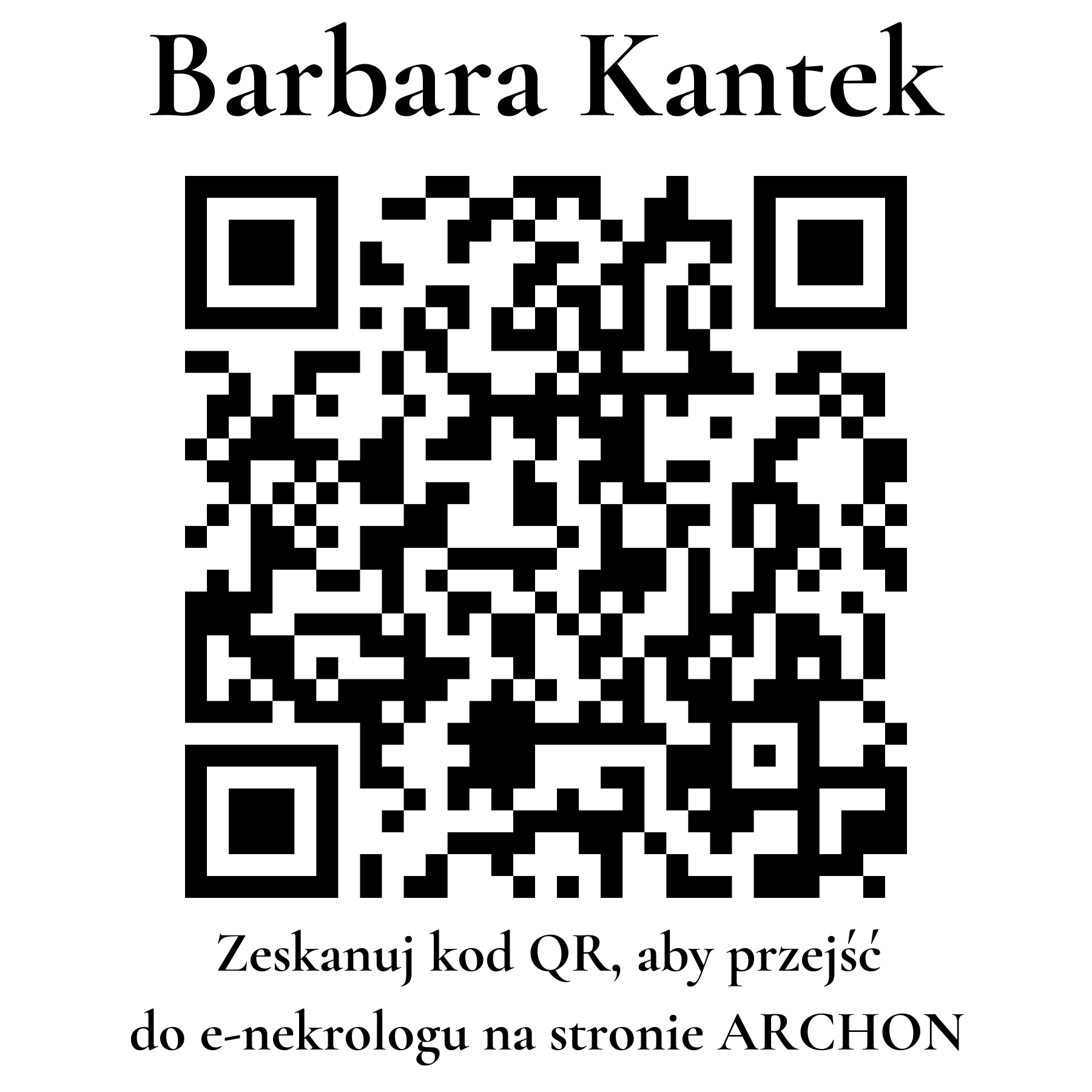 Kod QR do nekrologu Barbara Kantek