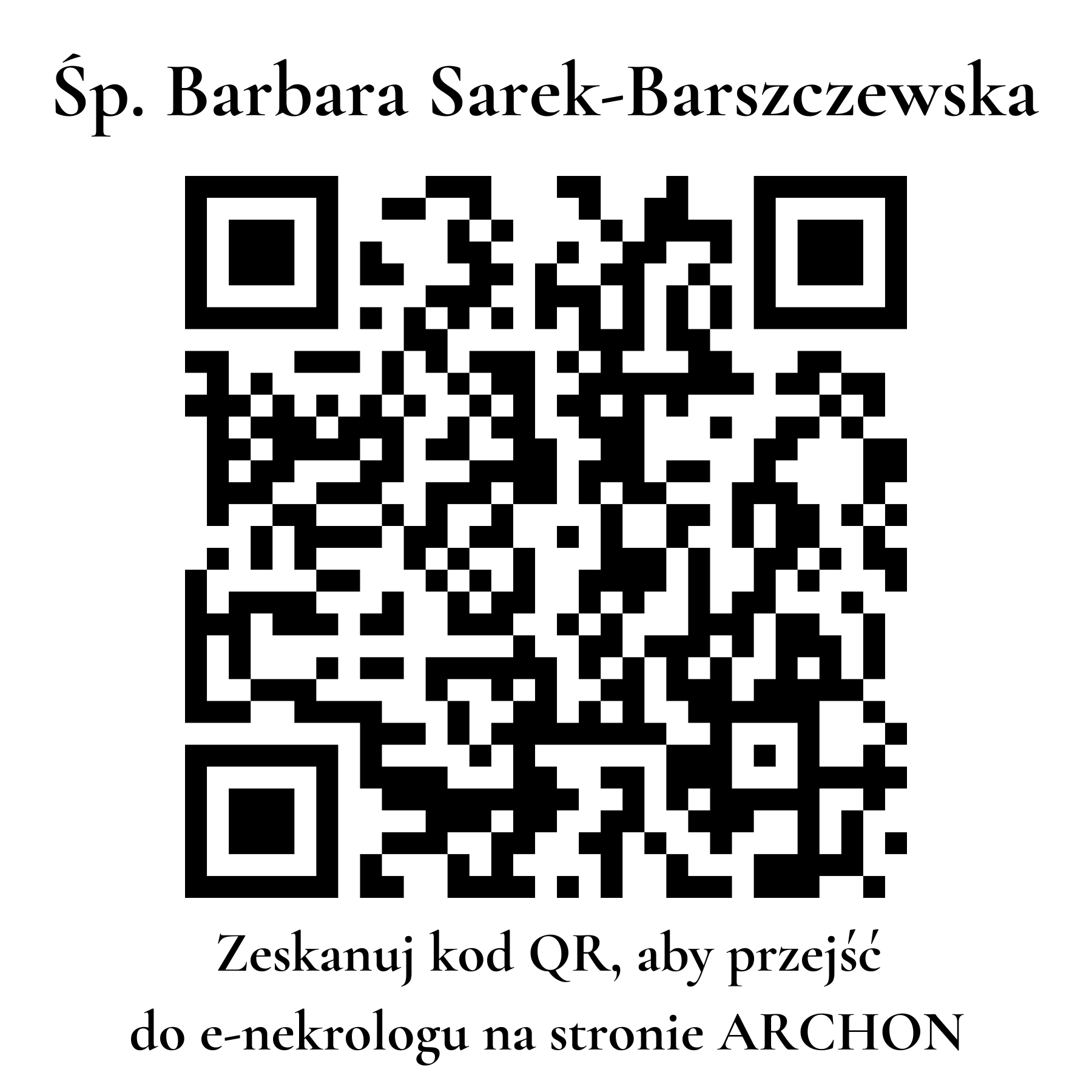 Kod QR do nekrologu Barbara Sarek-Barszczewska