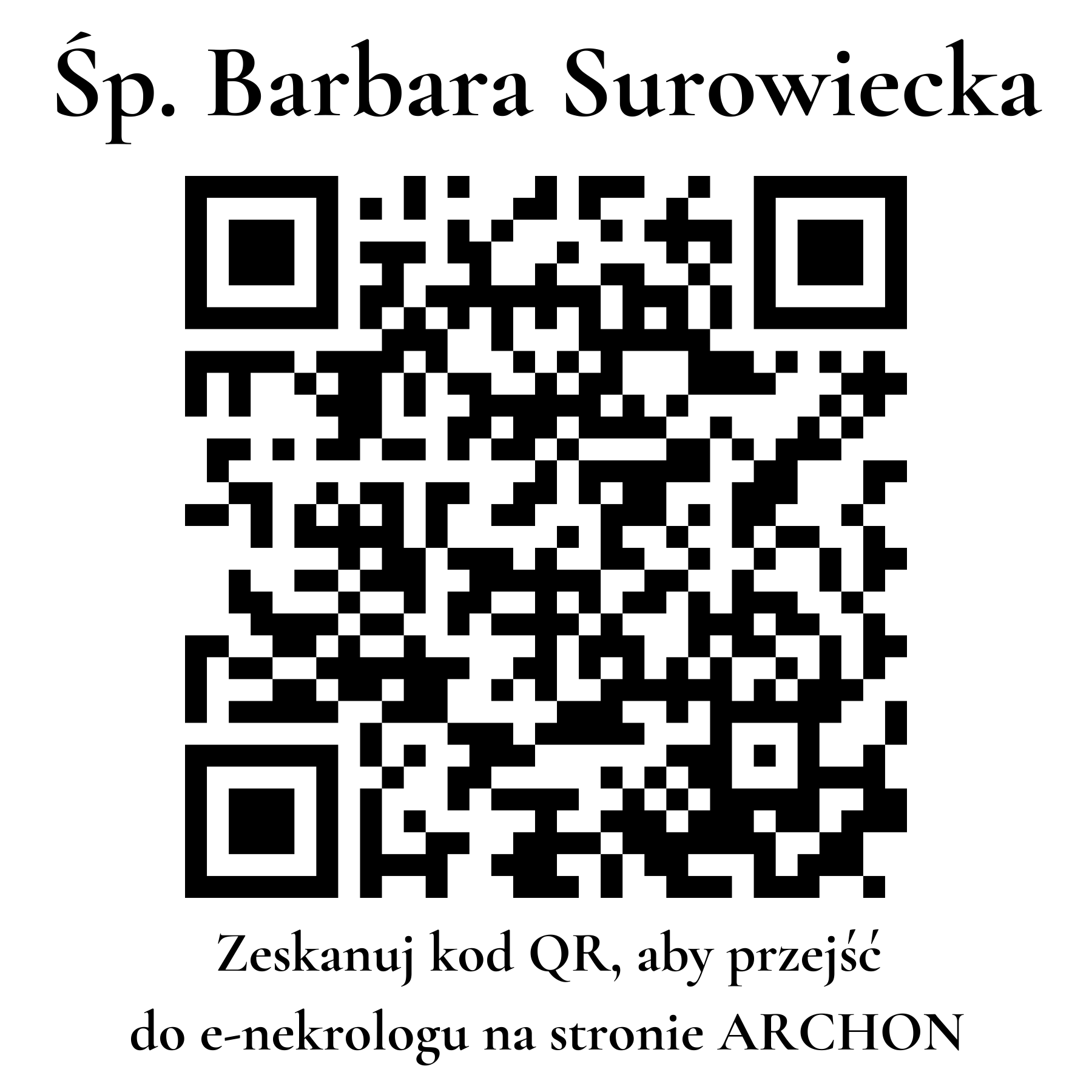 Kod QR do nekrologu Barbara Surowiecka Kod QR do nekrologu Barbara Surowiecka