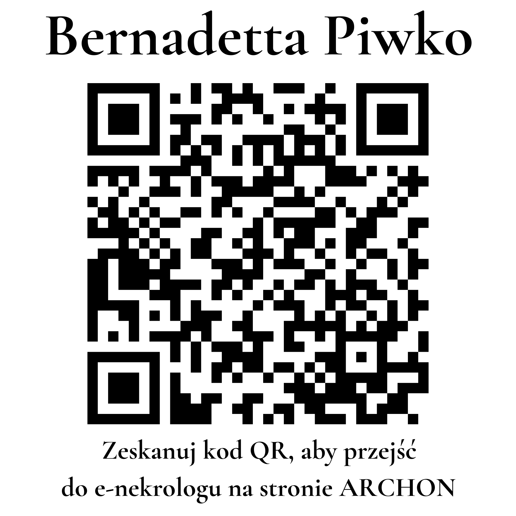 Kod QR do nekrologu Bernadetta Piwko