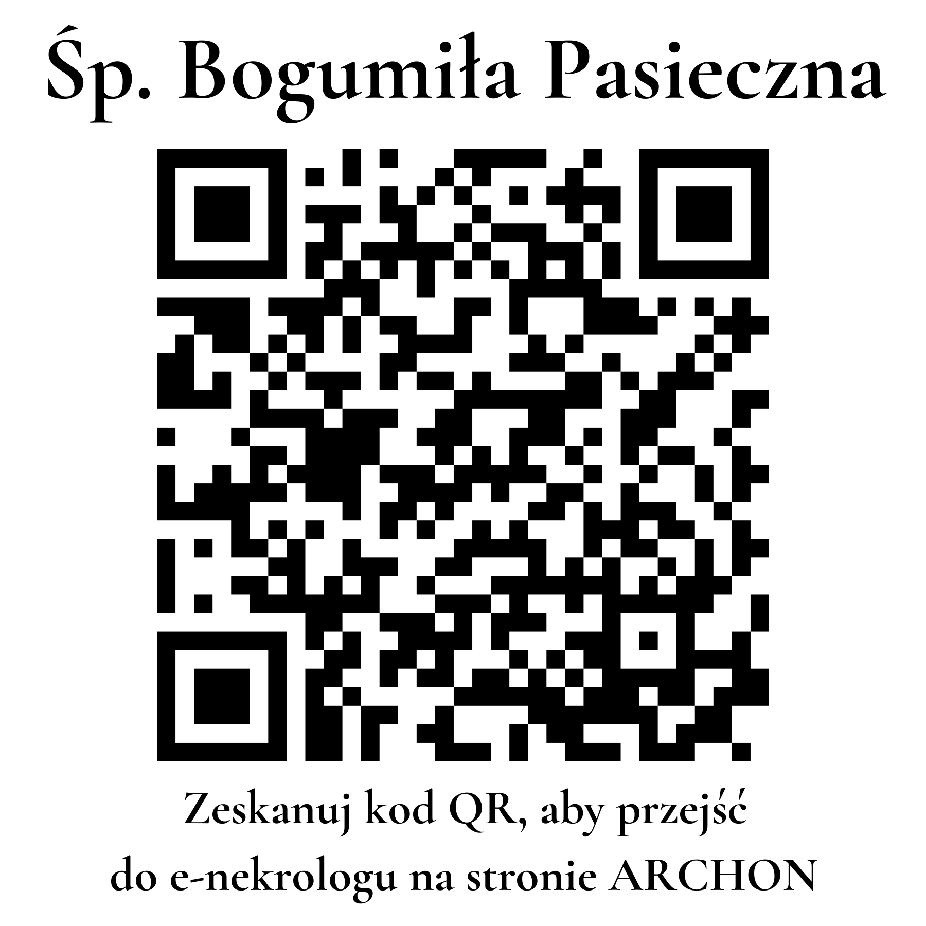 Kod QR do nekrologu Bogumiła Pasieczna