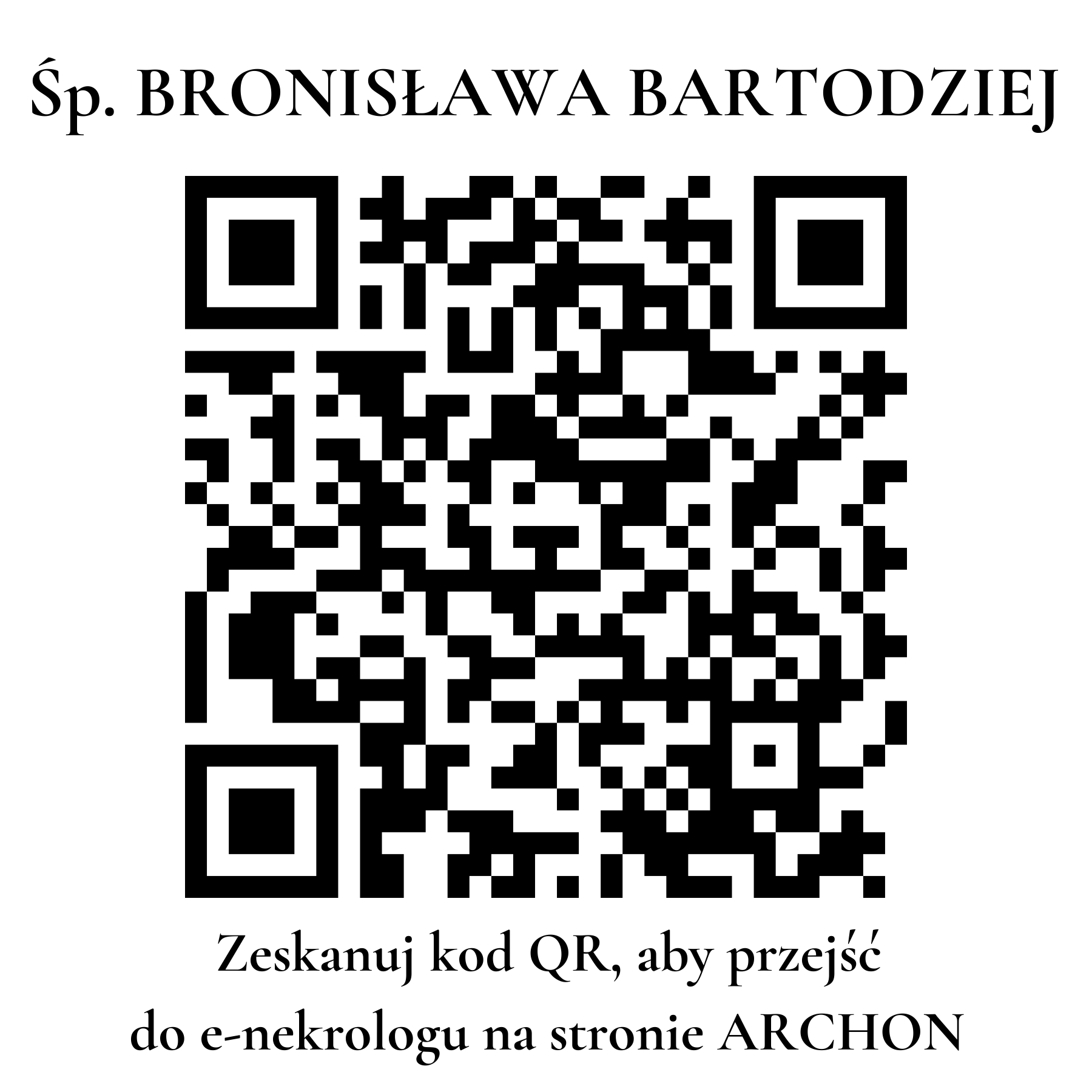 Kod QR do nekrologu BRONISŁAWA BARTODZIEJ