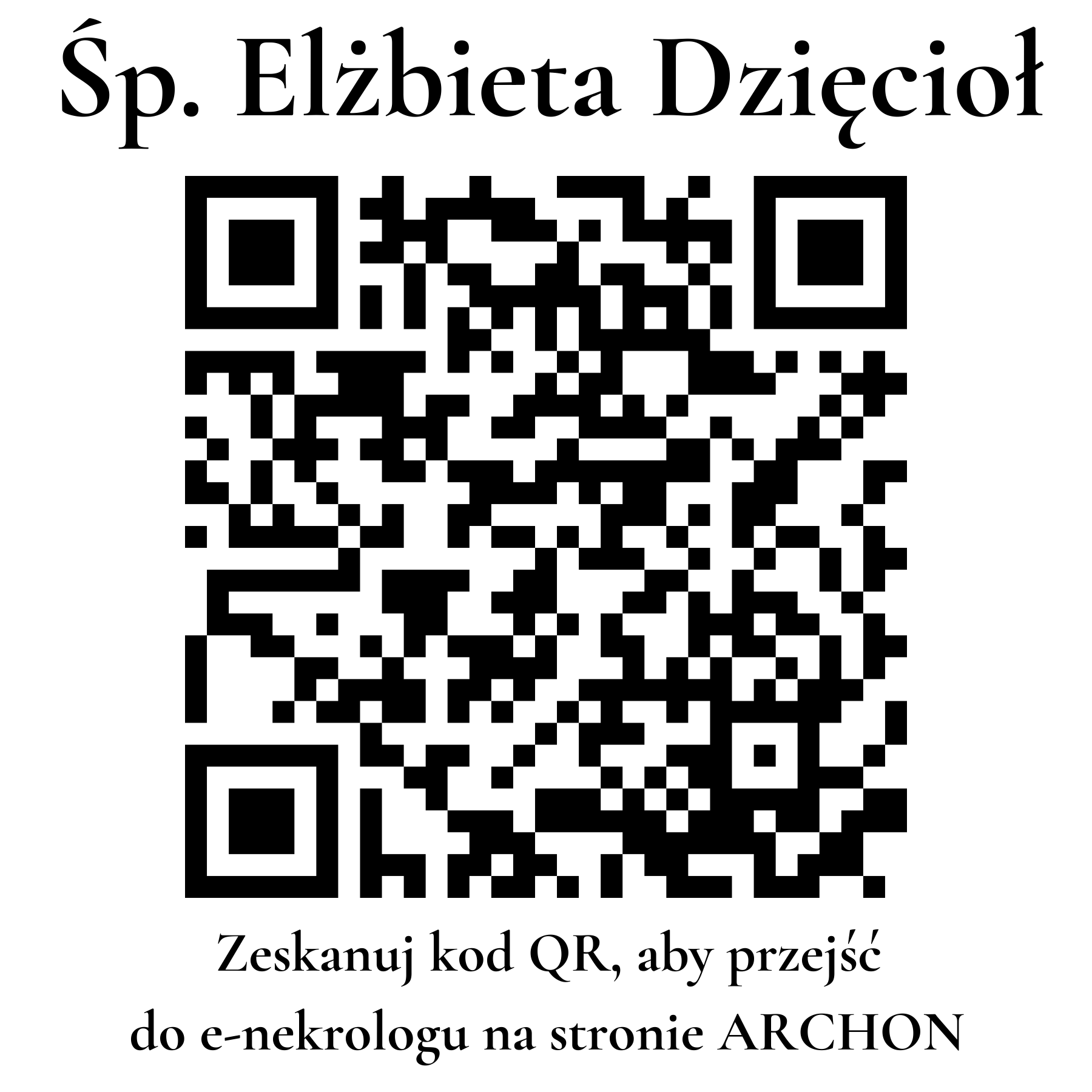 Kod QR do nekrologu Elżbieta Dzięcioł