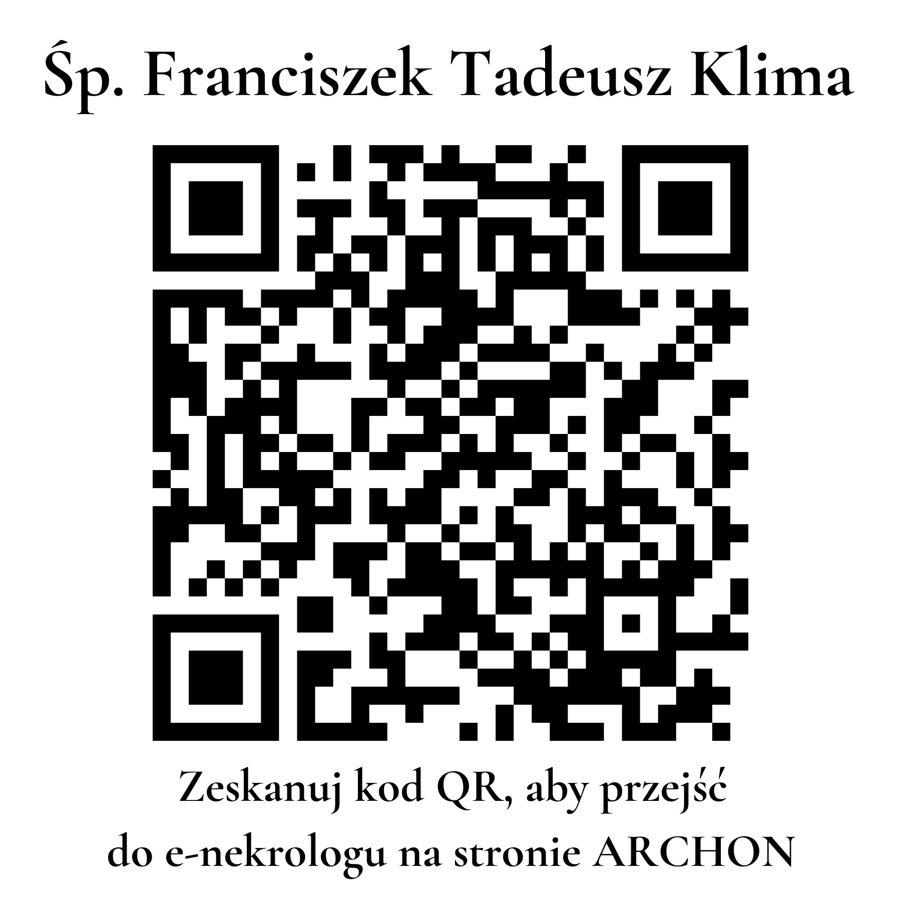 Kod QR do nekrologu Franciszek Tadeusz Klima