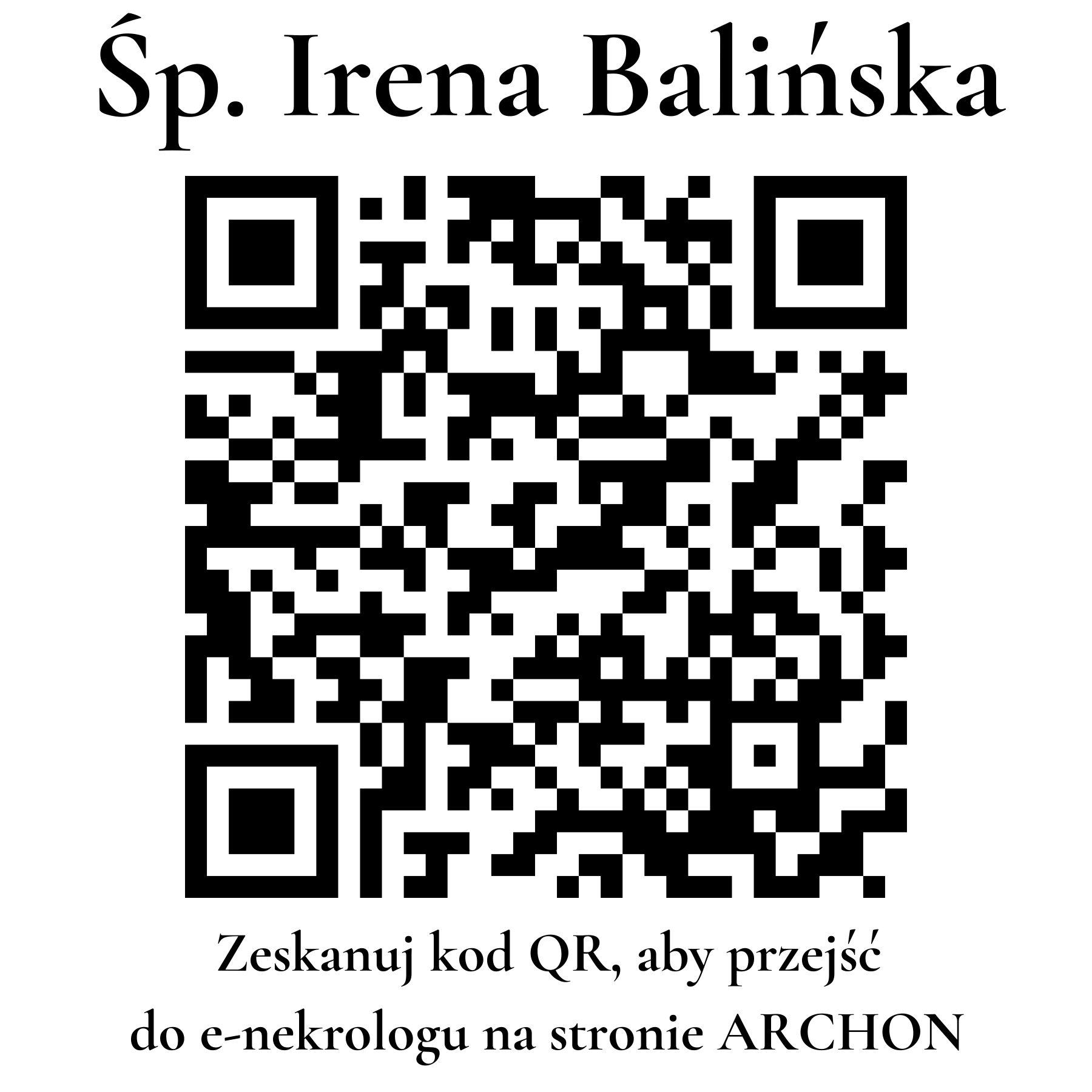 Kod QR do nekrologu Irena Balińska