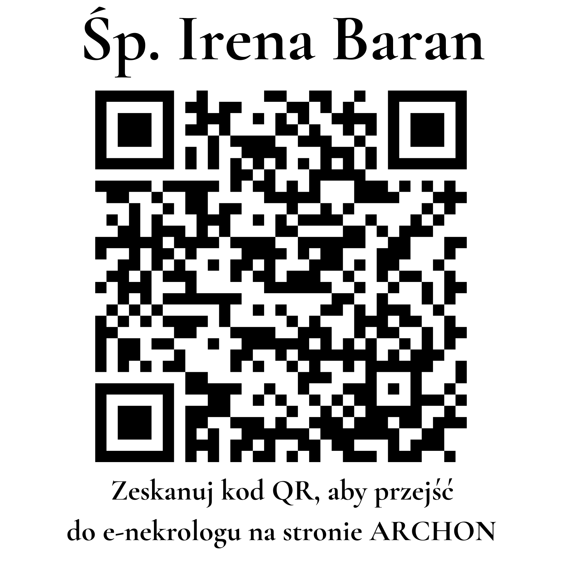 Kod QR do nekrologu Irena Baran
