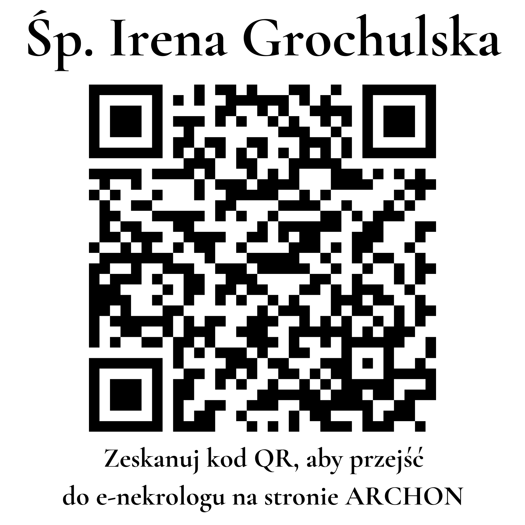 Kod QR do nekrologu Irena Grochulska Kod QR do nekrologu Irena Grochulska