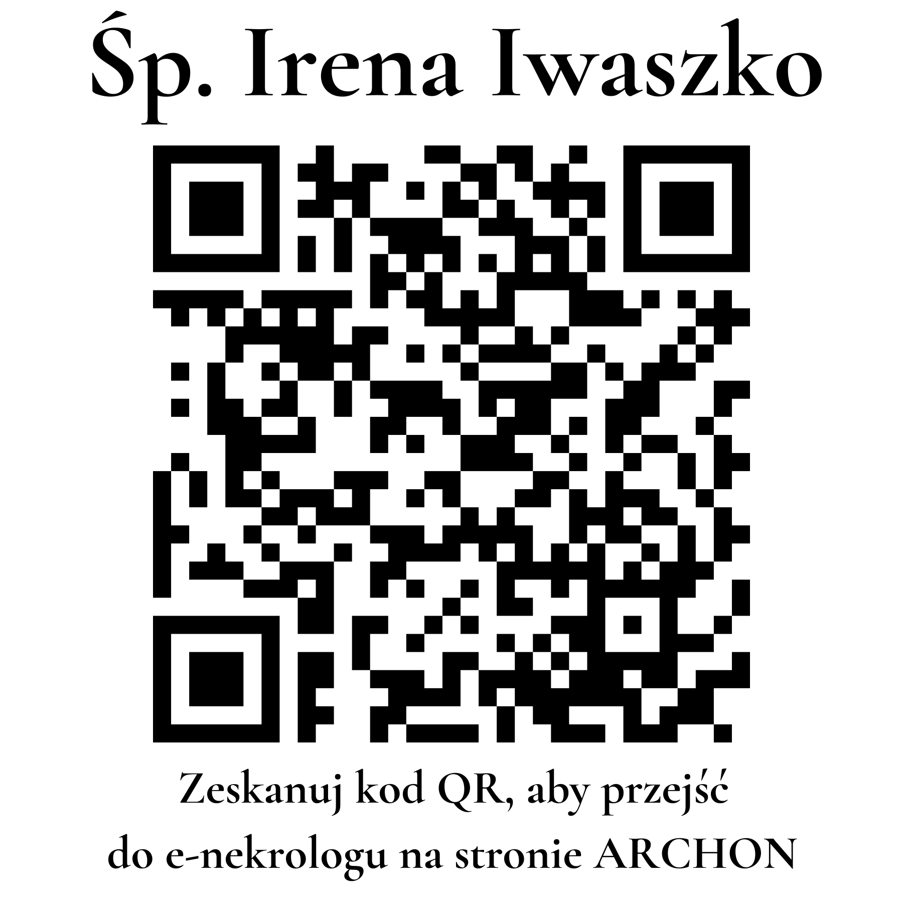 Kod QR do nekrologu Irena Iwaszko