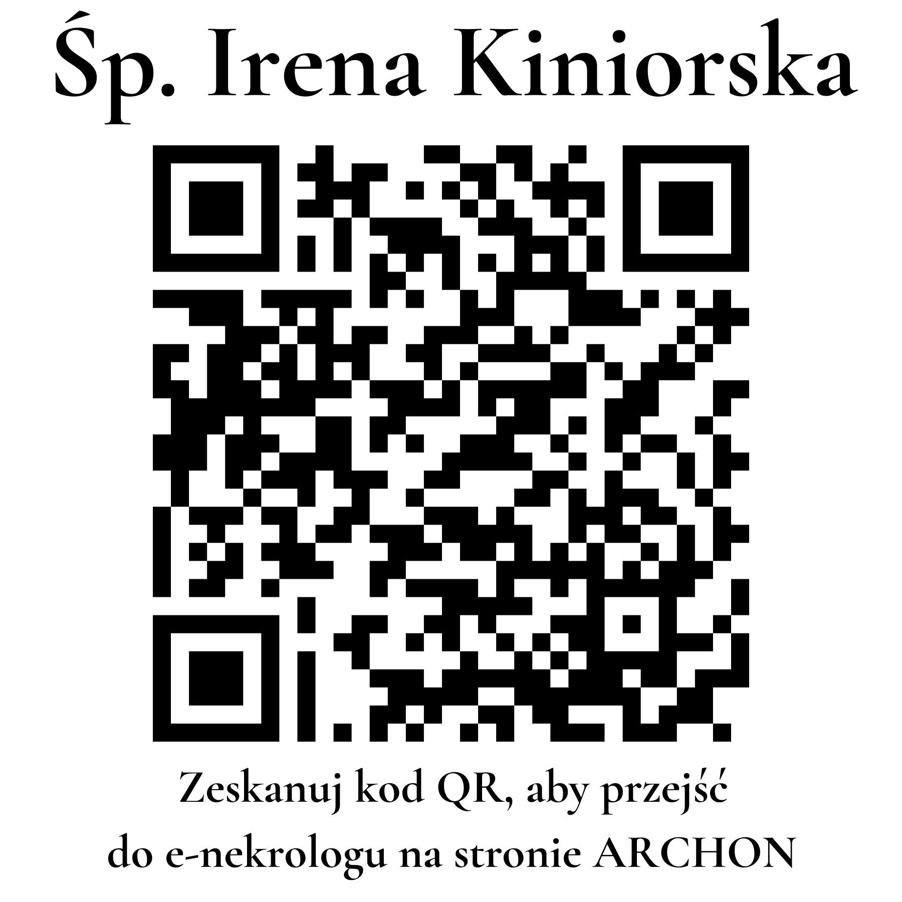 Kod QR do nekrologu Irena Kiniorska