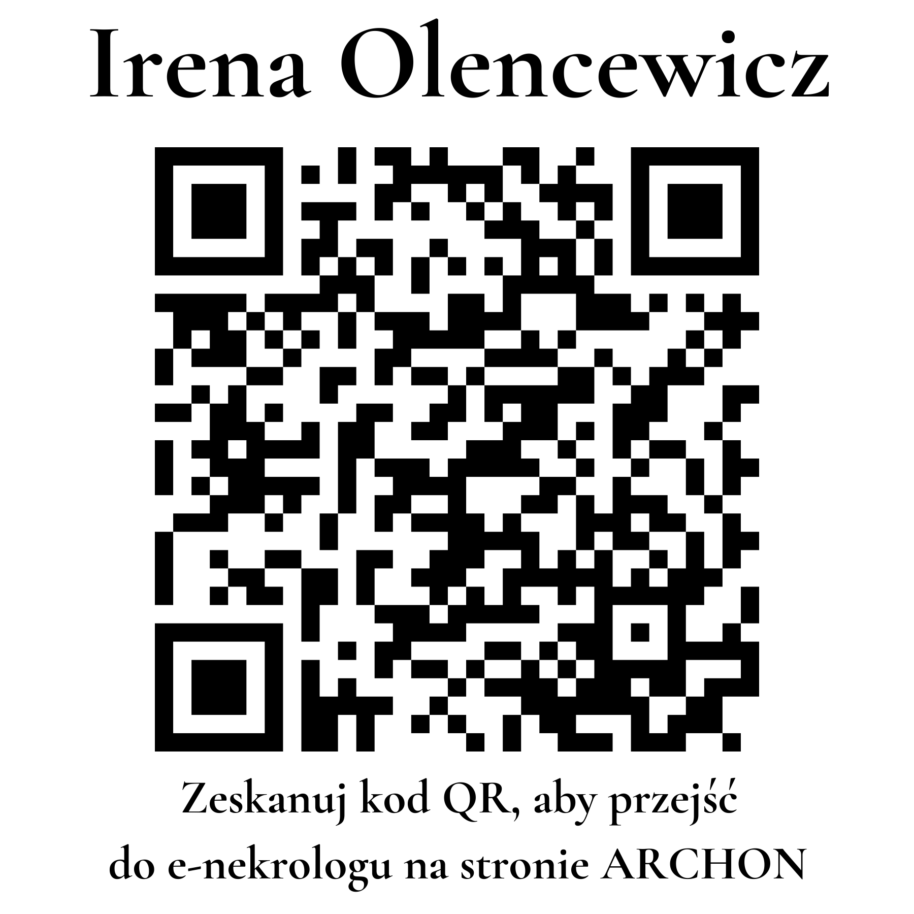 Kod QR do nekrologu Irena Olencewicz