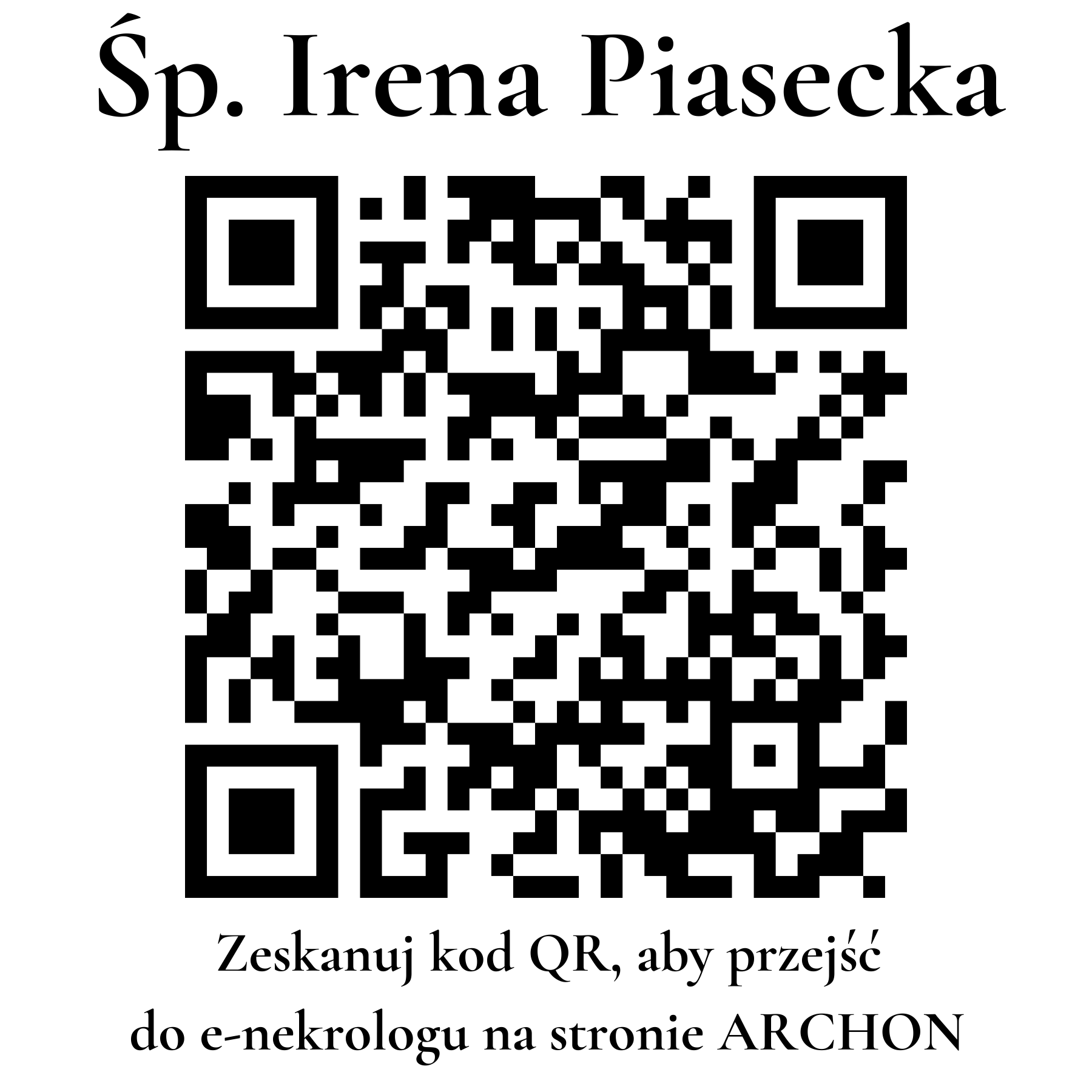 Kod QR do nekrologu Irena Piasecka