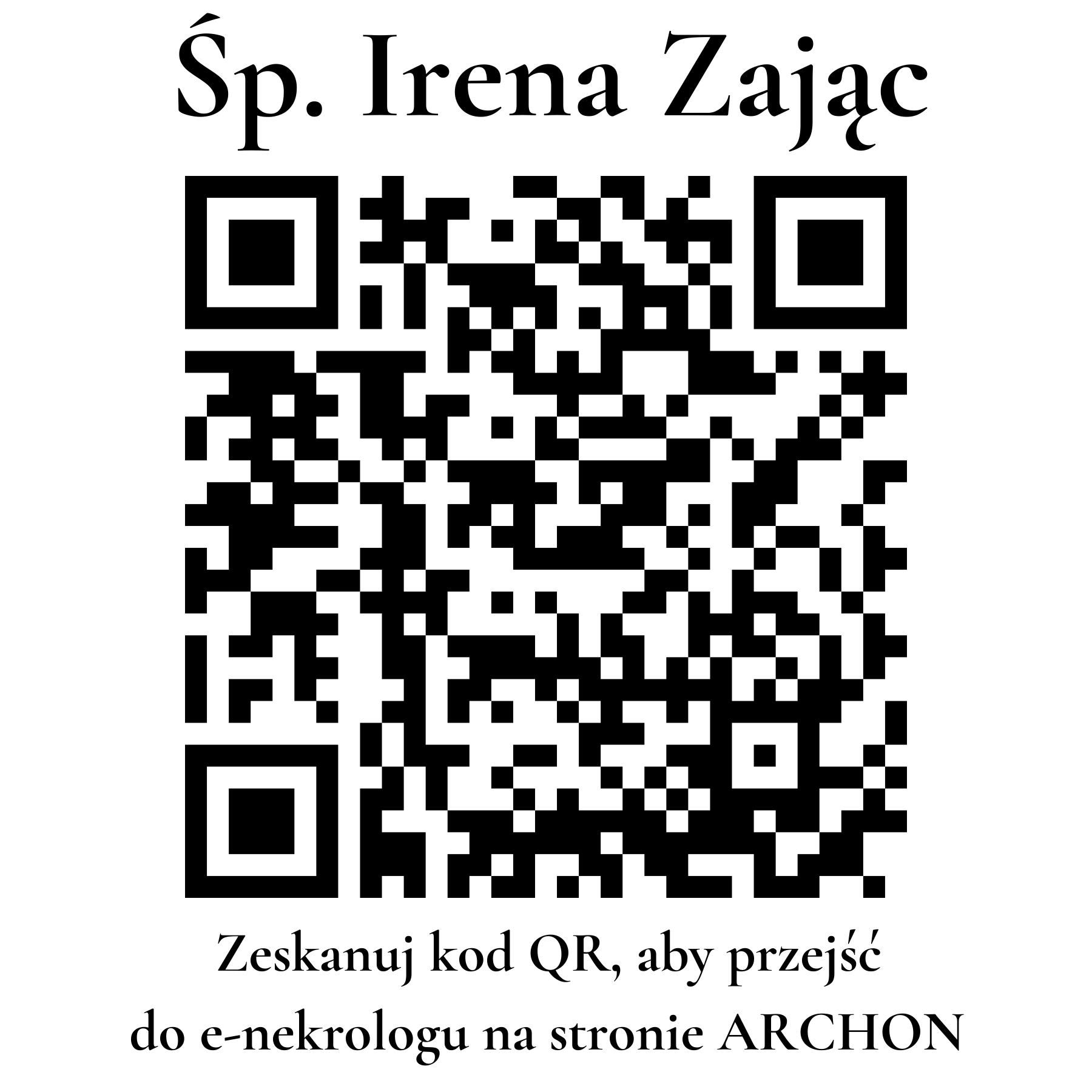 Kod QR do nekrologu Irena Zając