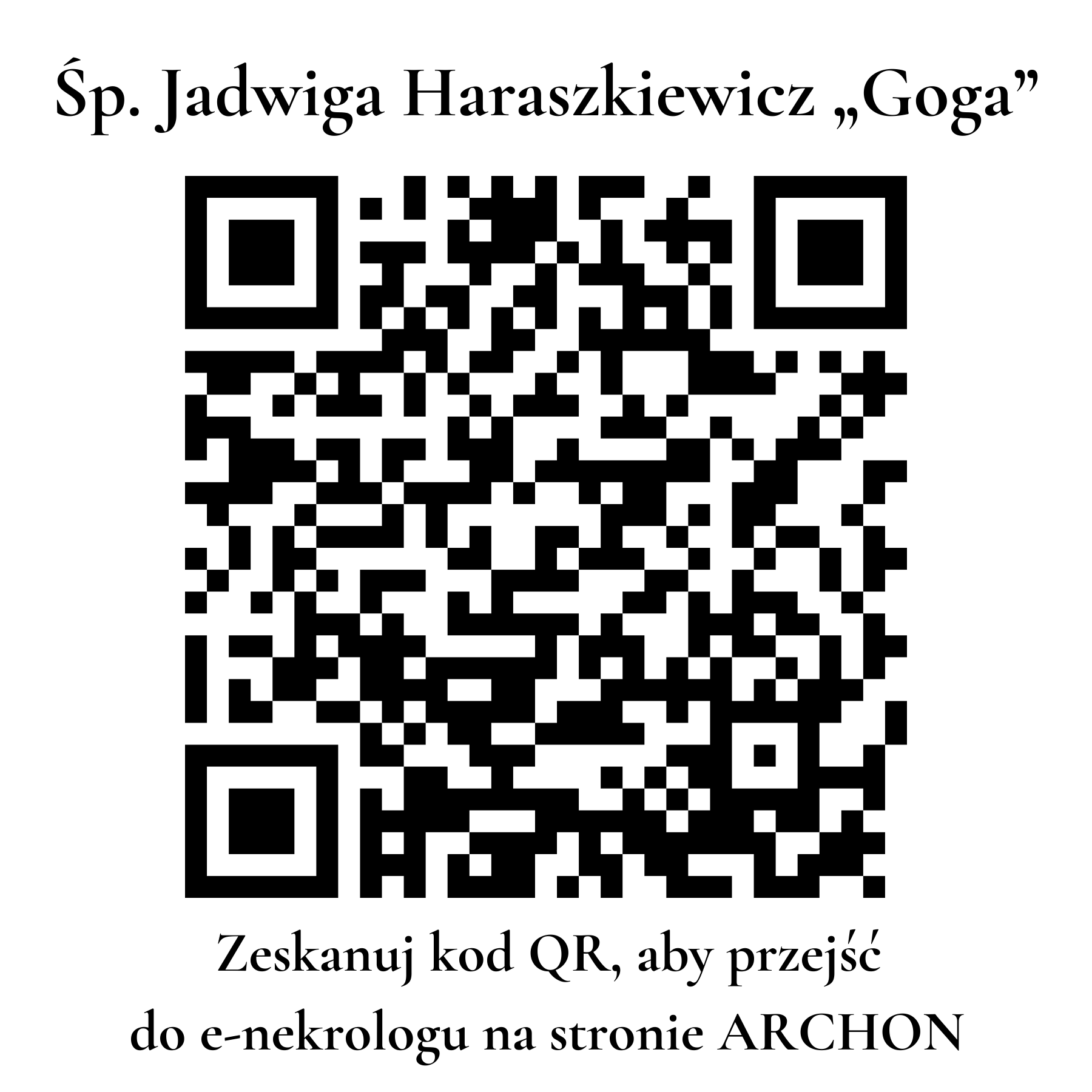 Kod QR do nekrologu Jadwiga Haraszkiewicz „Goga”
