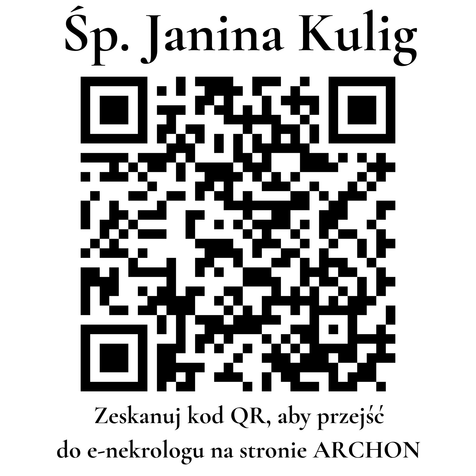 Kod QR do nekrologu Janina Kulig Kod QR do nekrologu Janina Kulig