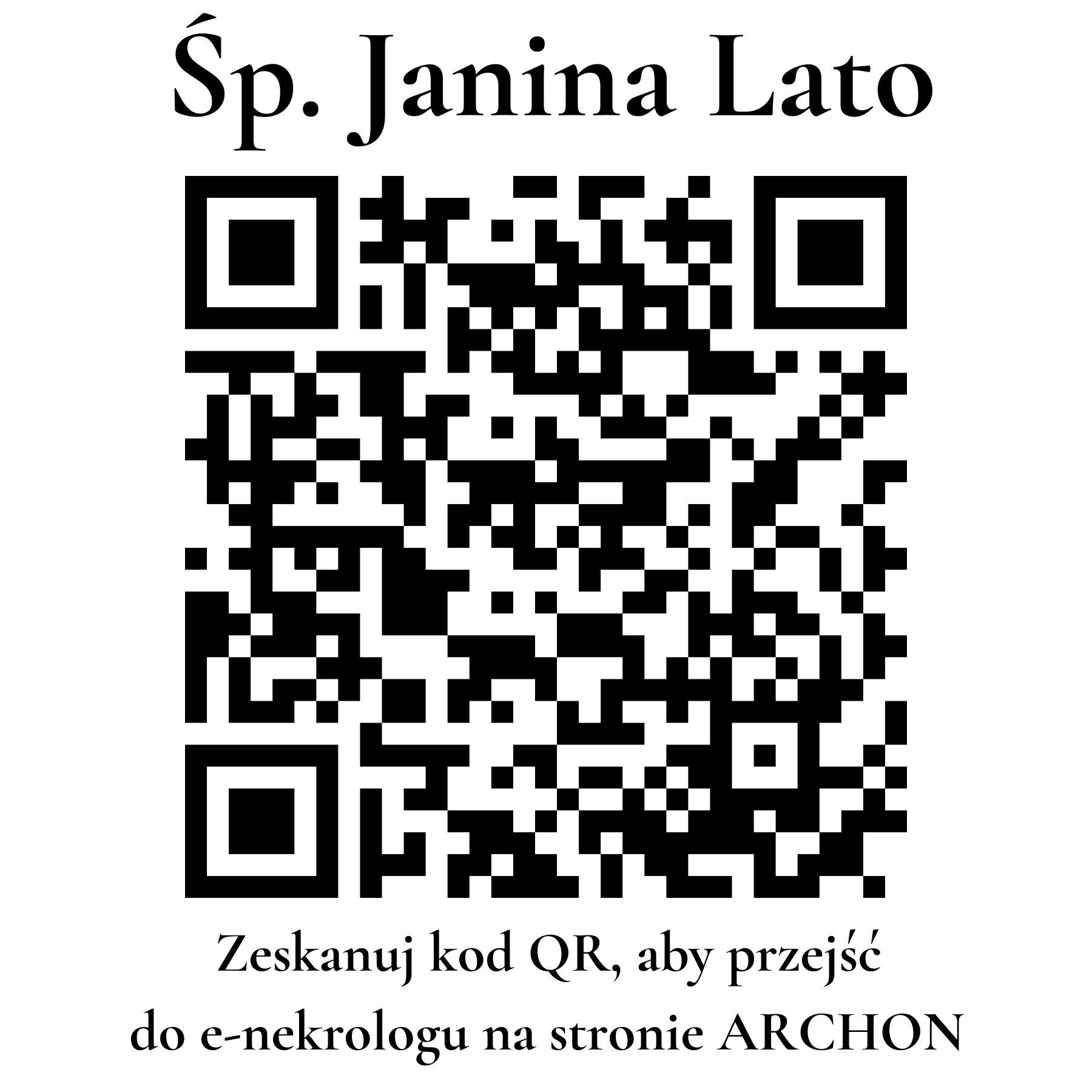 Kod QR do nekrologu Janina Lato Kod QR do nekrologu Janina Lato
