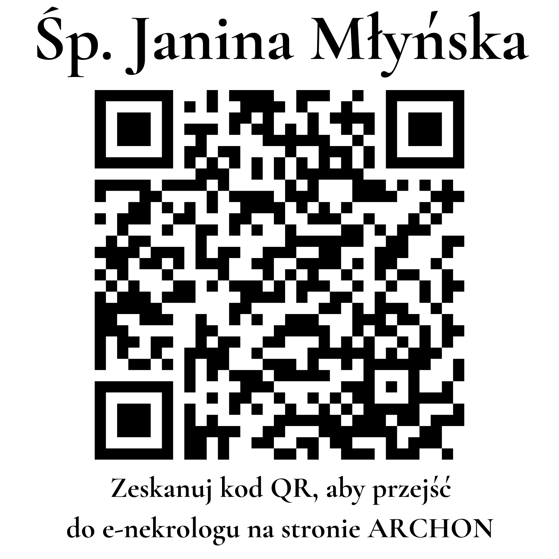 Kod QR do nekrologu Janina Młyńska