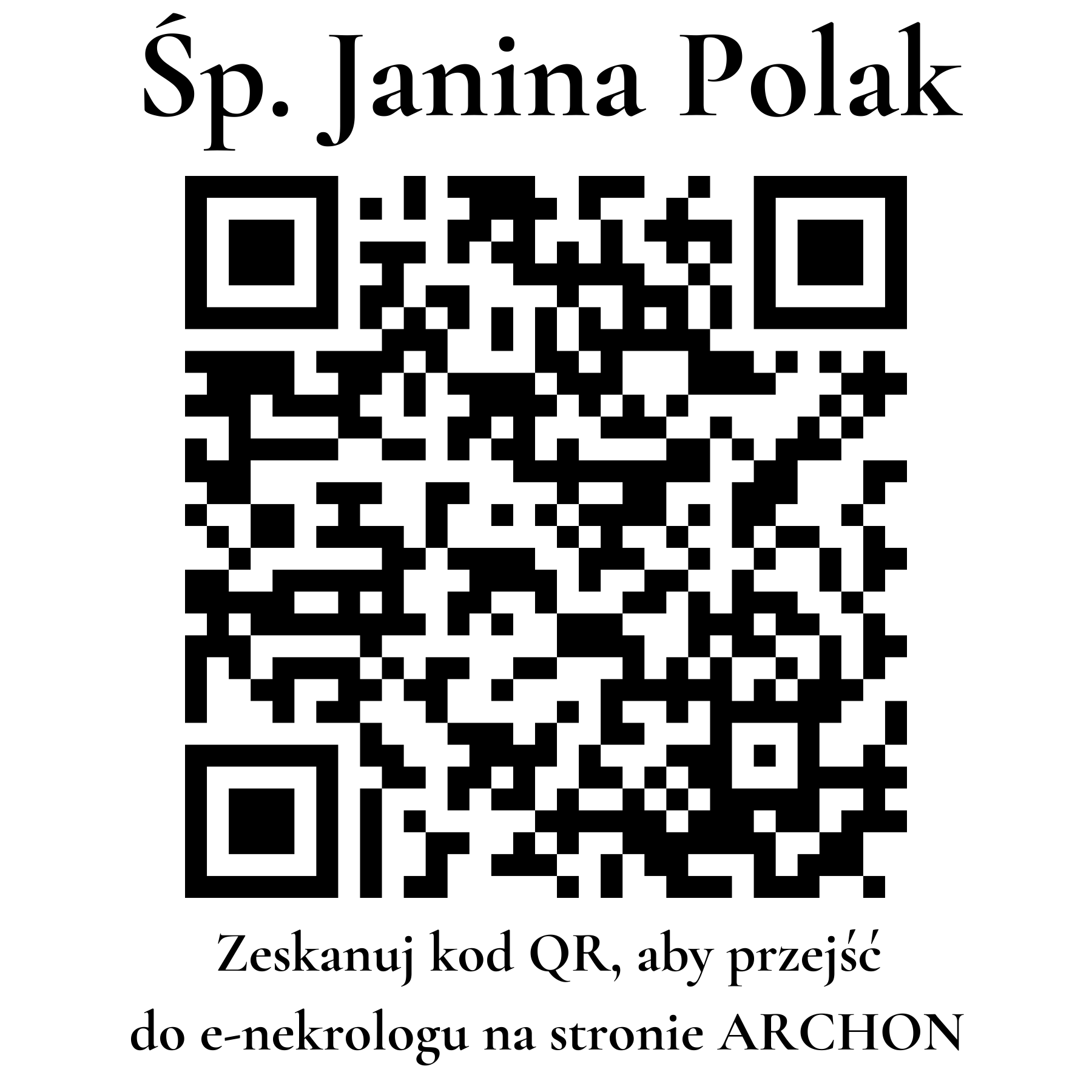 Kod QR do nekrologu Janina Polak Kod QR do nekrologu Janina Polak