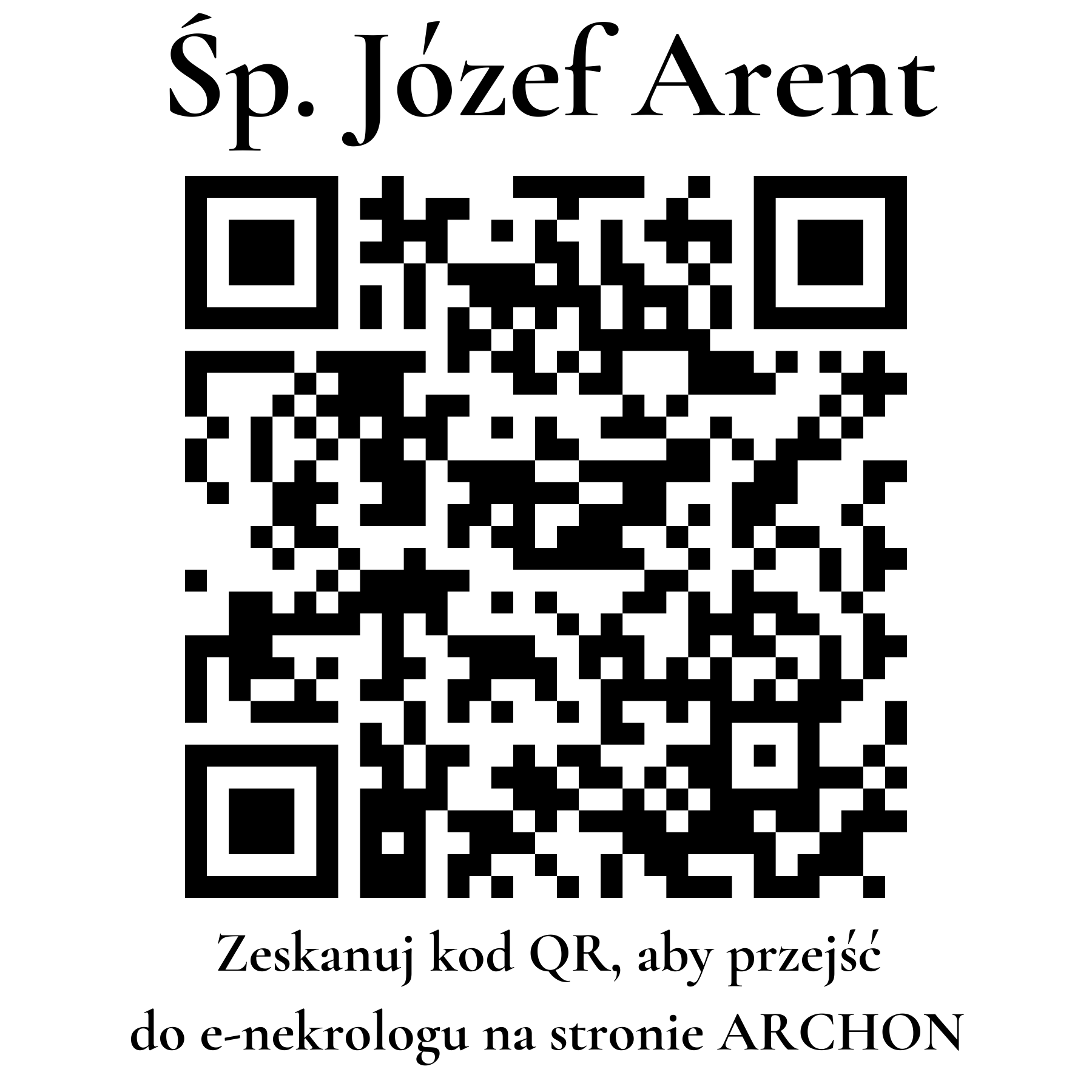 Kod QR do nekrologu Józef Arent Kod QR do nekrologu Józef Arent