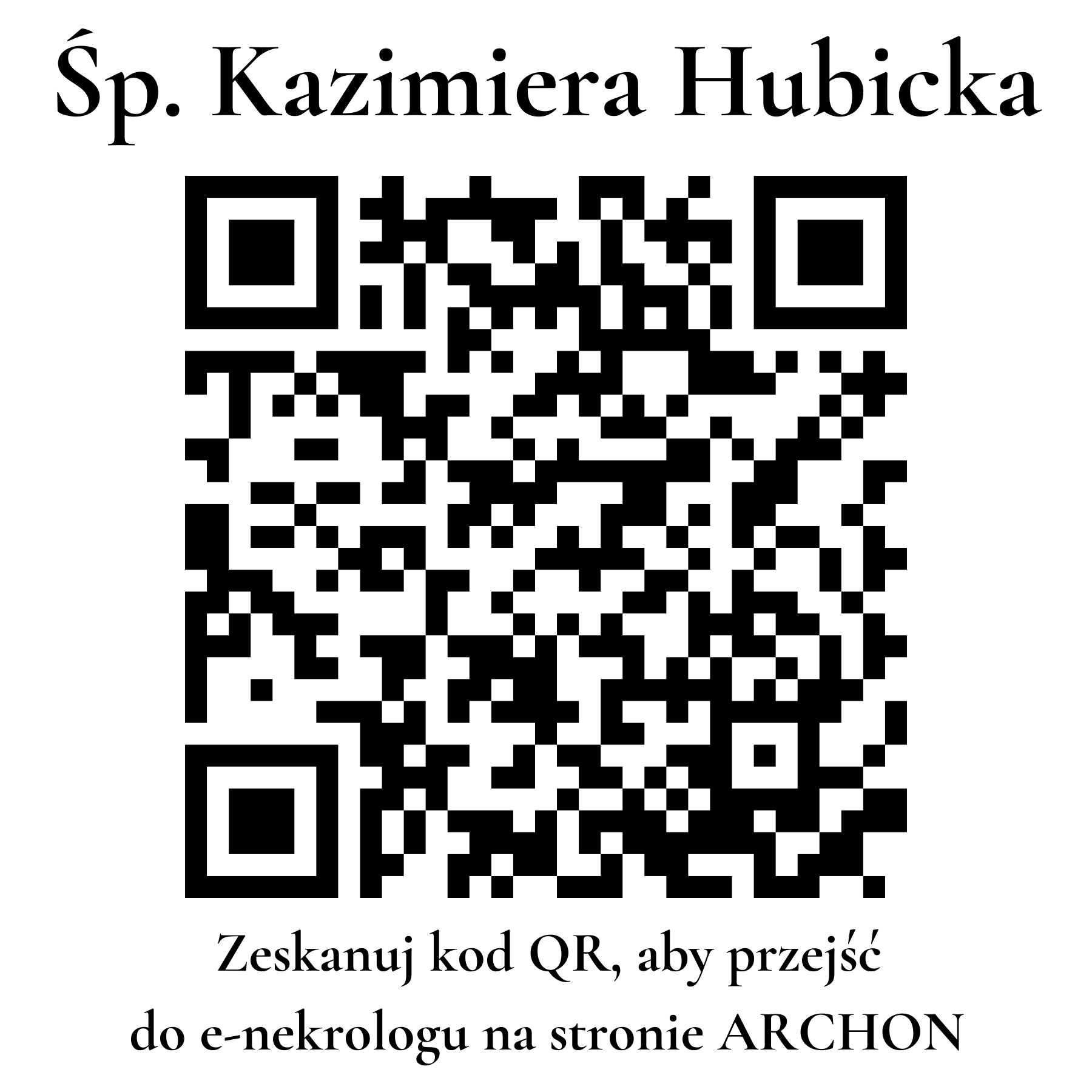 Kod QR do nekrologu Kazimiera Hubicka Kod QR do nekrologu Kazimiera Hubicka