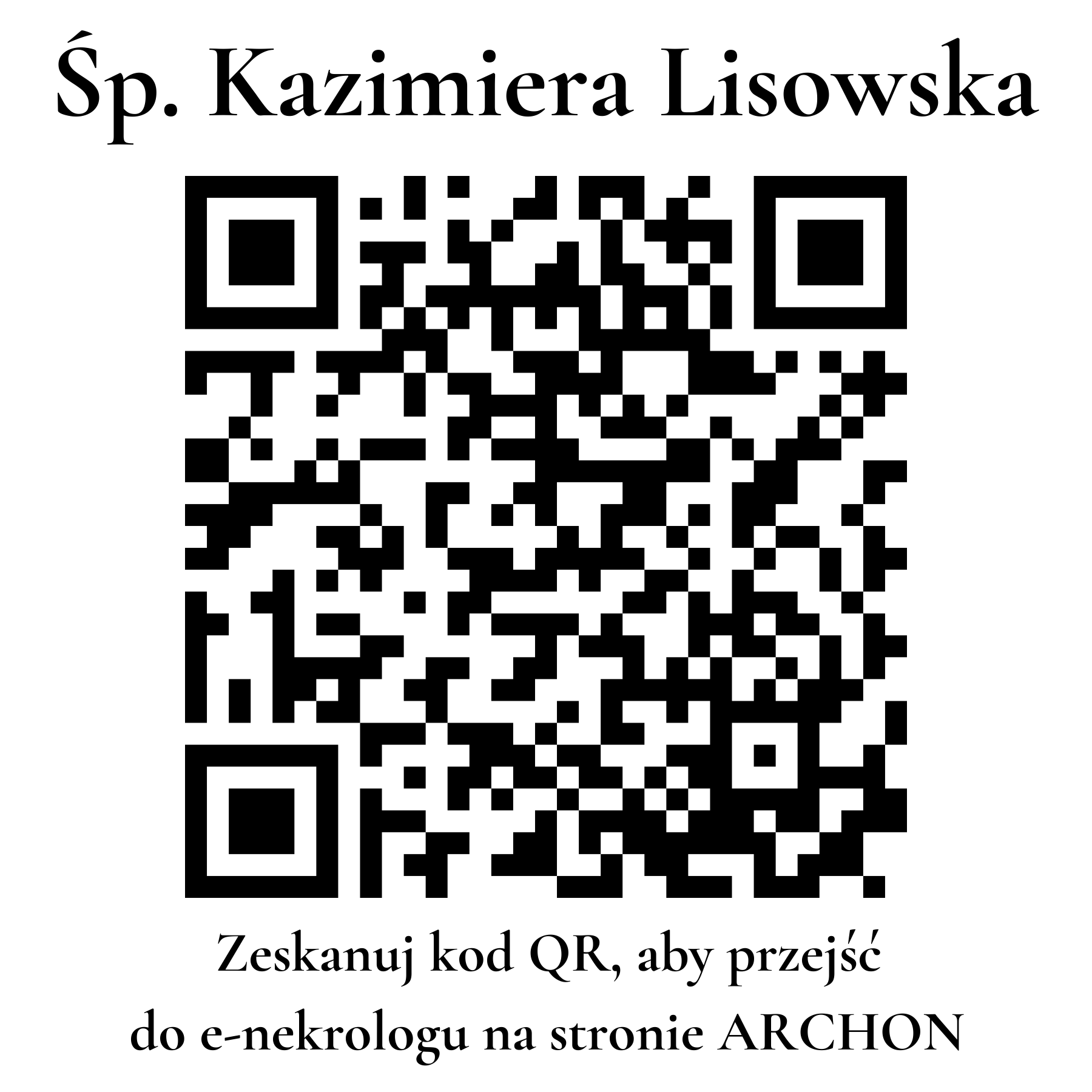 Kod QR do nekrologu Kazimiera Lisowska