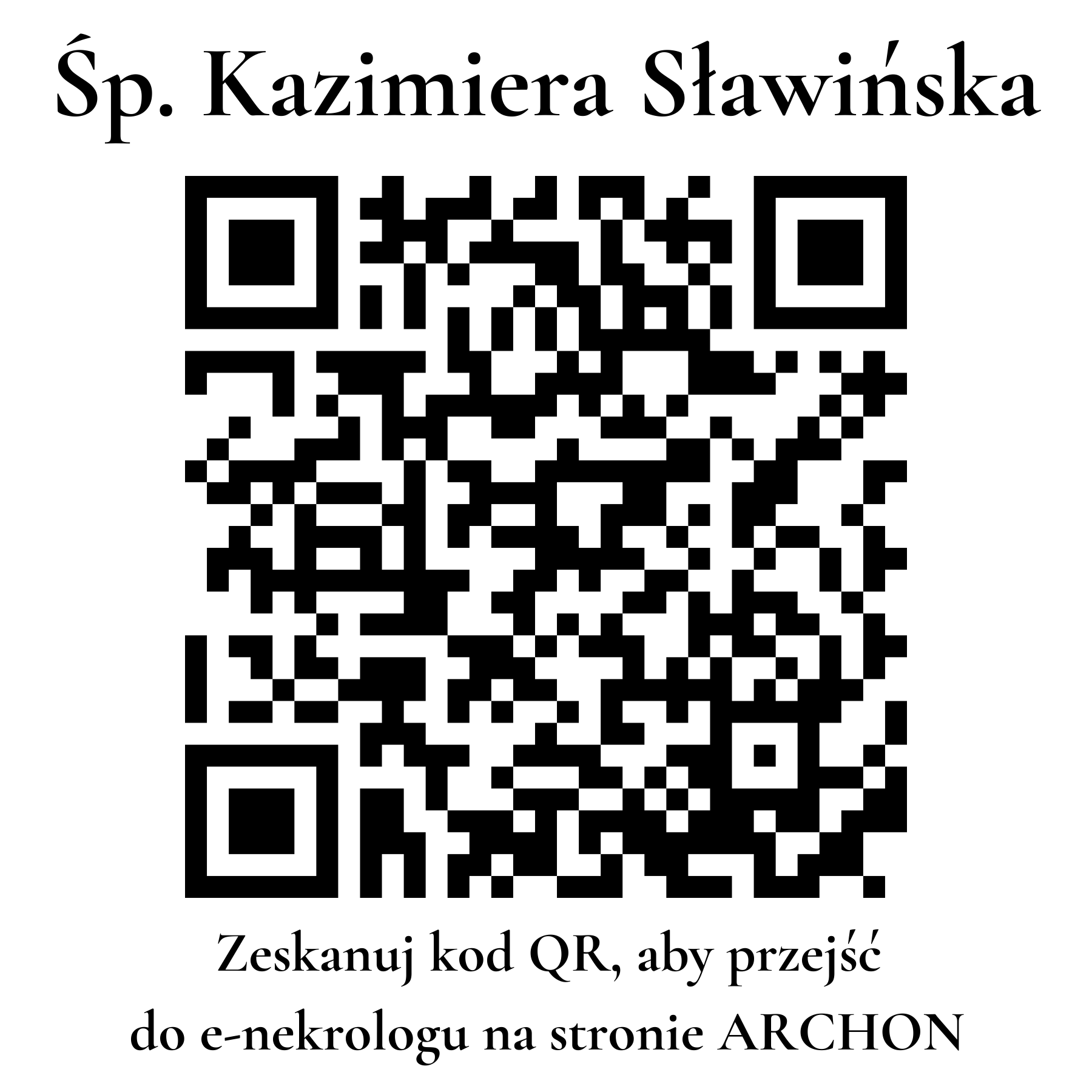 Kod QR do nekrologu Kazimiera Sławińska