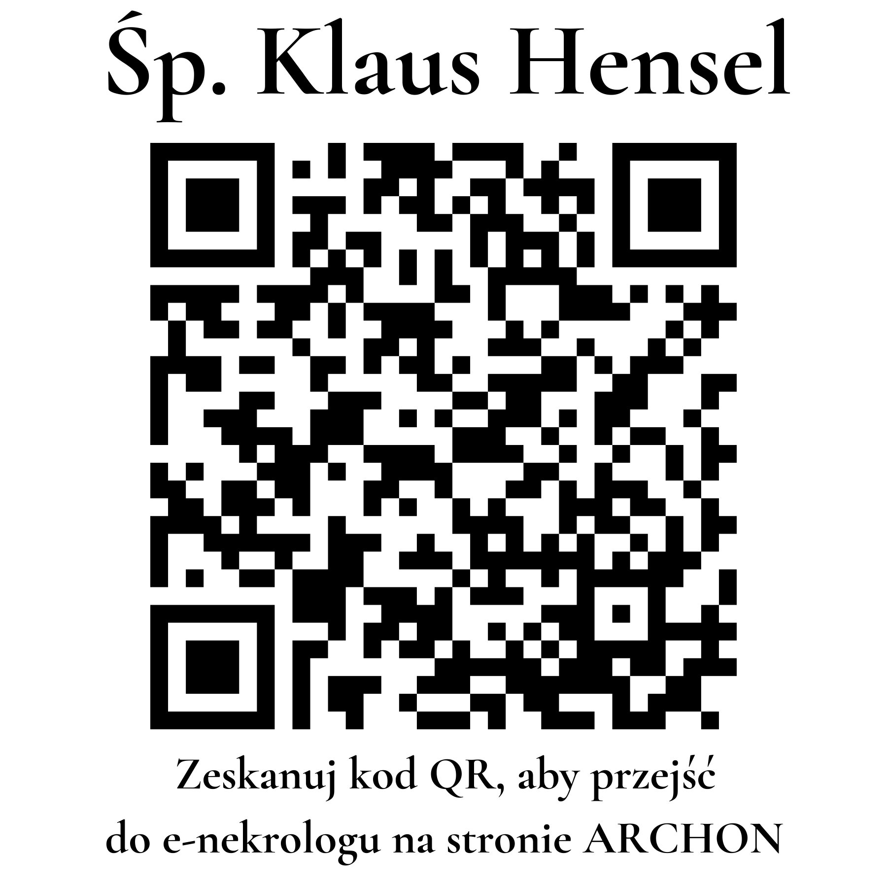 Kod QR do nekrologu Klaus Hensel Kod QR do nekrologu Klaus Hensel