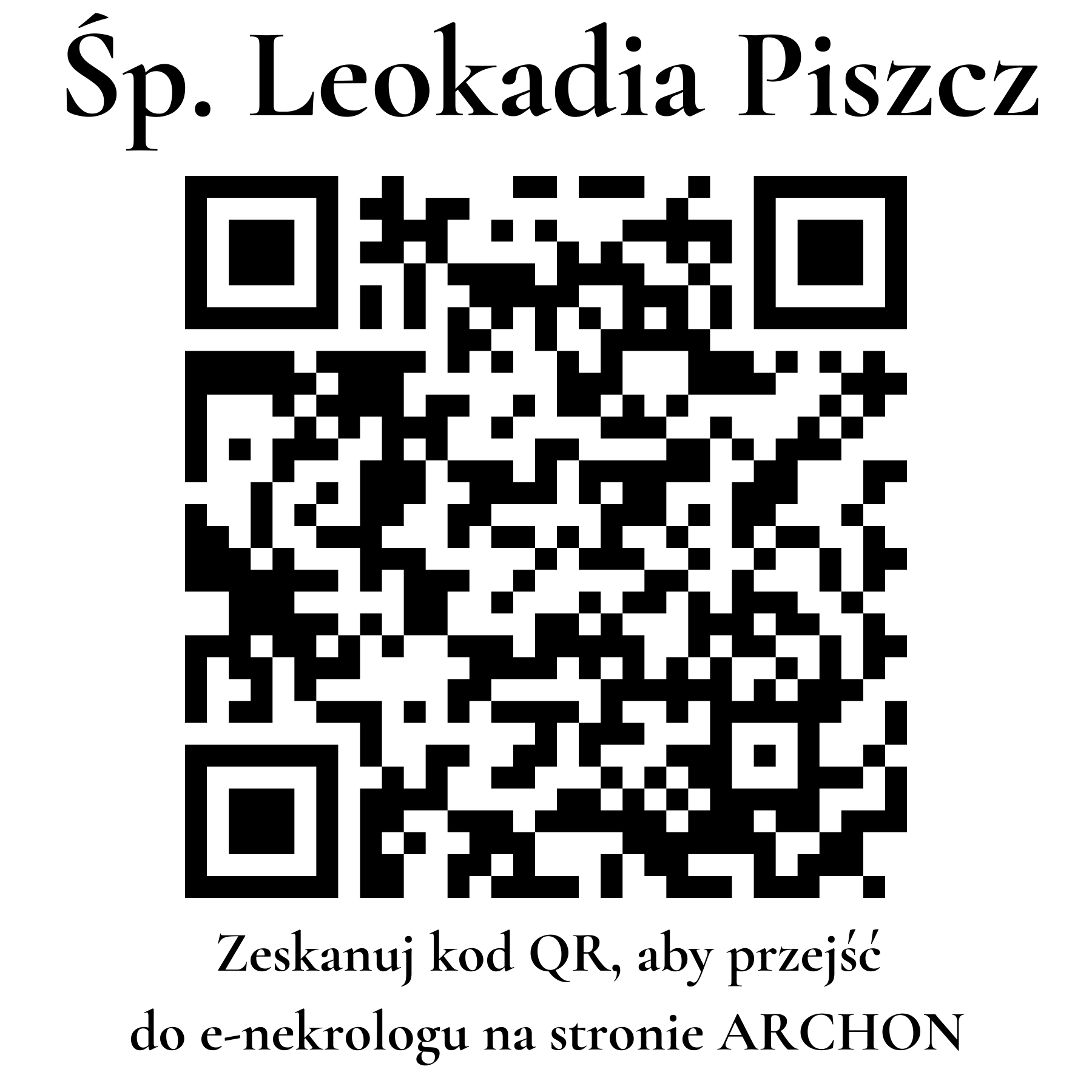 Kod QR do nekrologu Leokadia Piszcz
