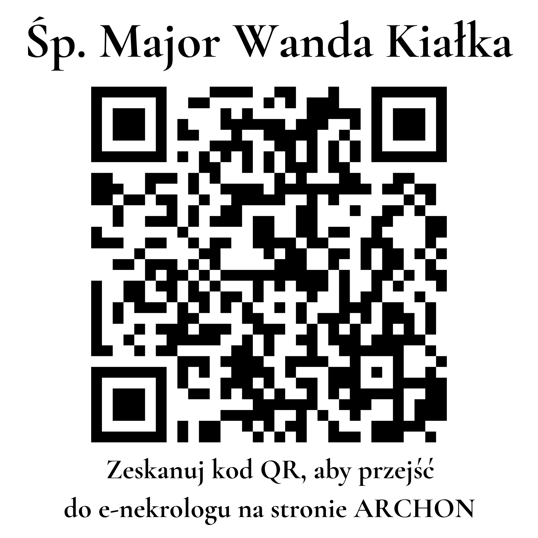 Kod QR do nekrologu Major Wanda Kiałka