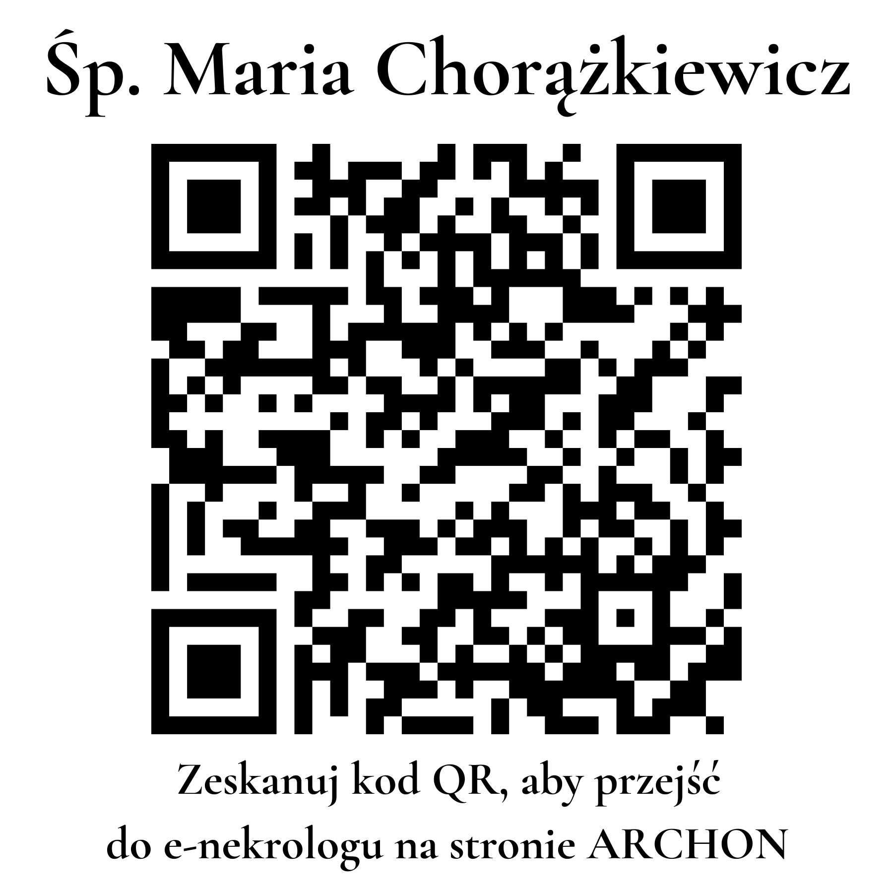 Kod QR do nekrologu Maria Chorążkiewicz Kod QR do nekrologu Maria Chorążkiewicz