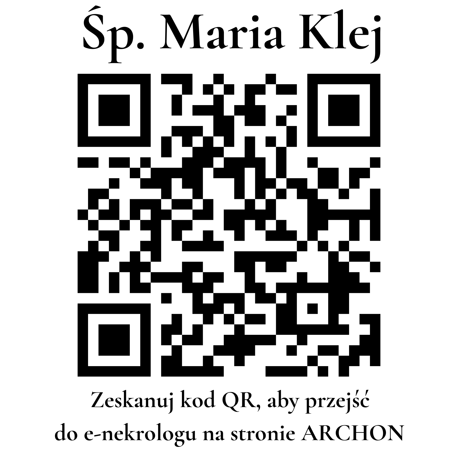 Kod QR do nekrologu Maria Klej