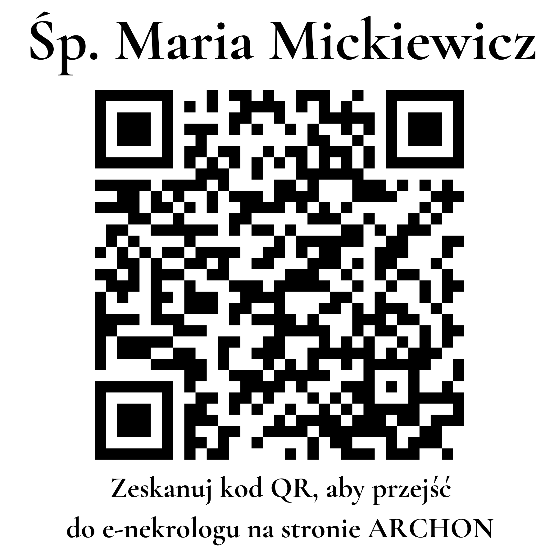 Kod QR do nekrologu Maria Mickiewicz