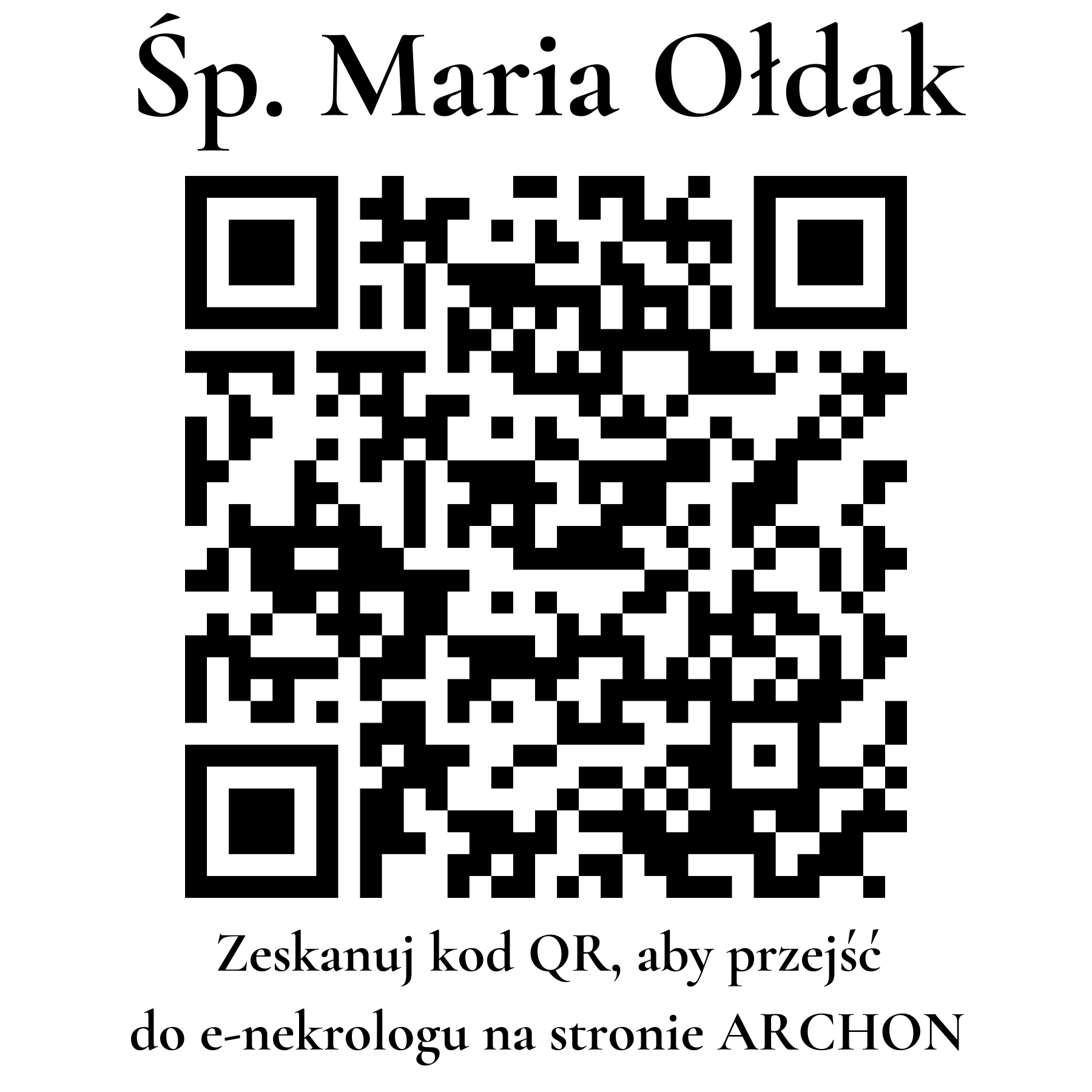 Kod QR do nekrologu Maria Ołdak