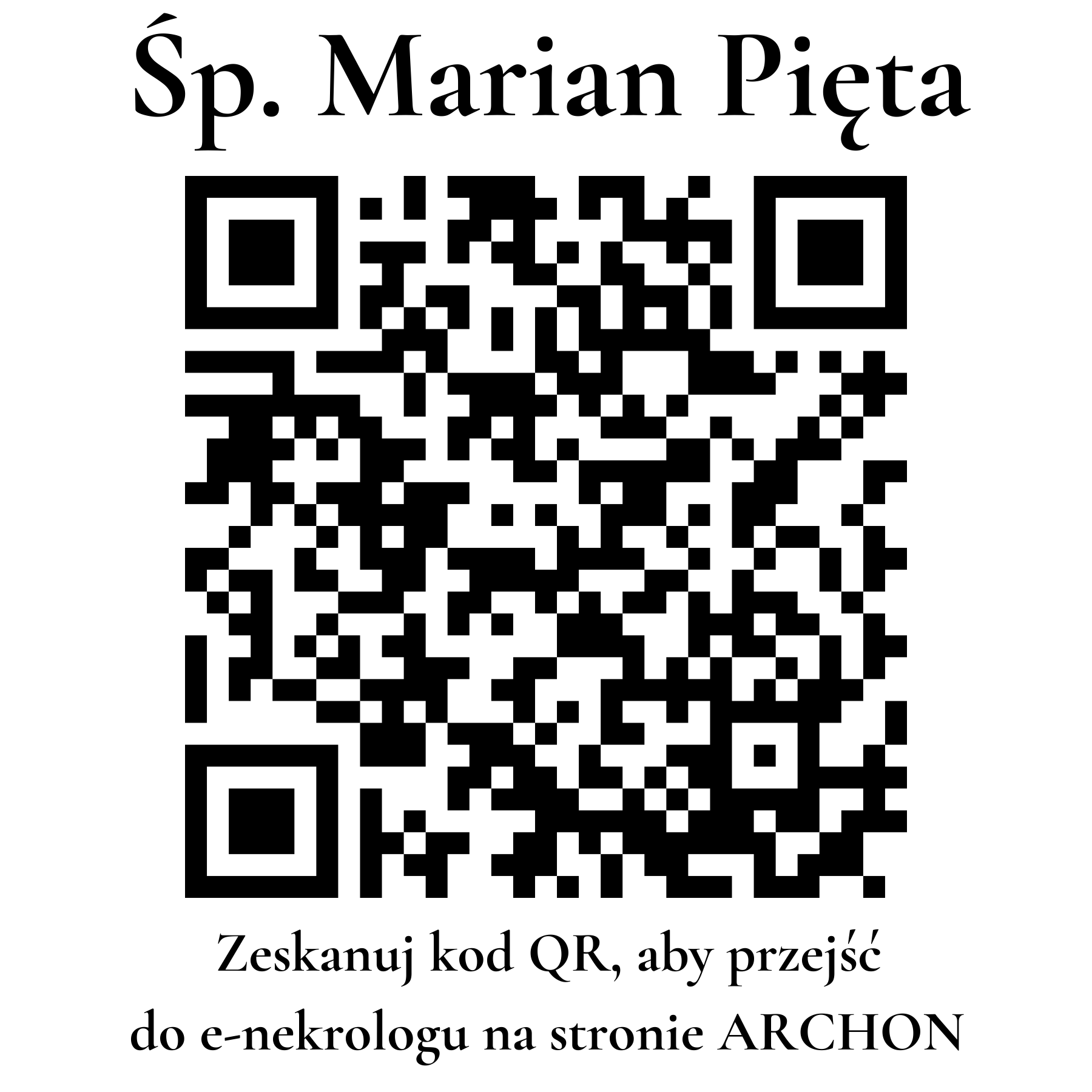Kod QR do nekrologu Marian Pięta