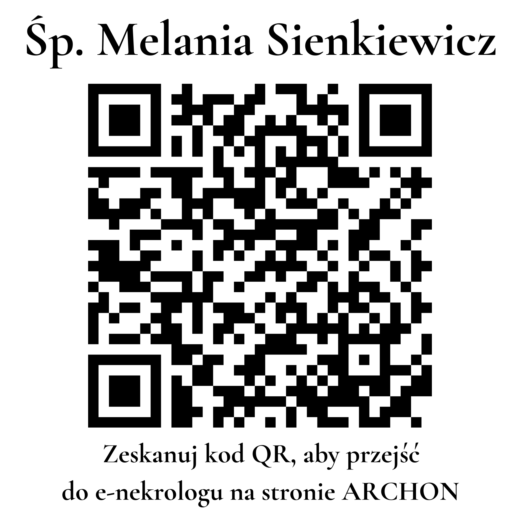 Kod QR do nekrologu Melania Sienkiewicz