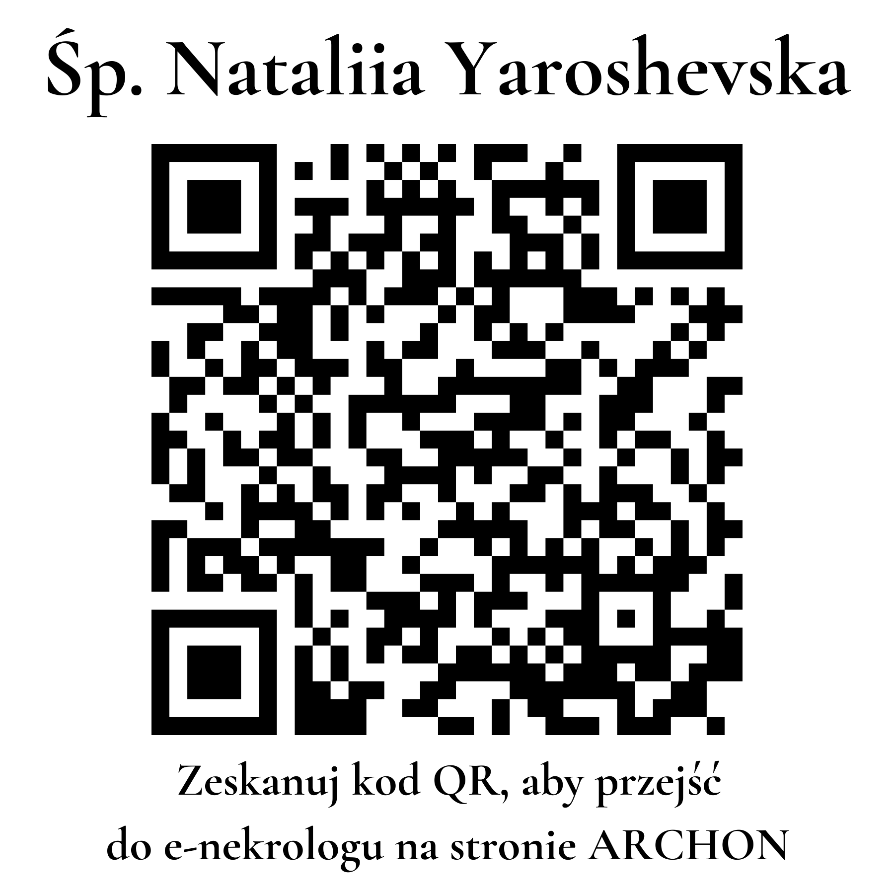 Kod QR do nekrologu Nataliia Yaroshevska