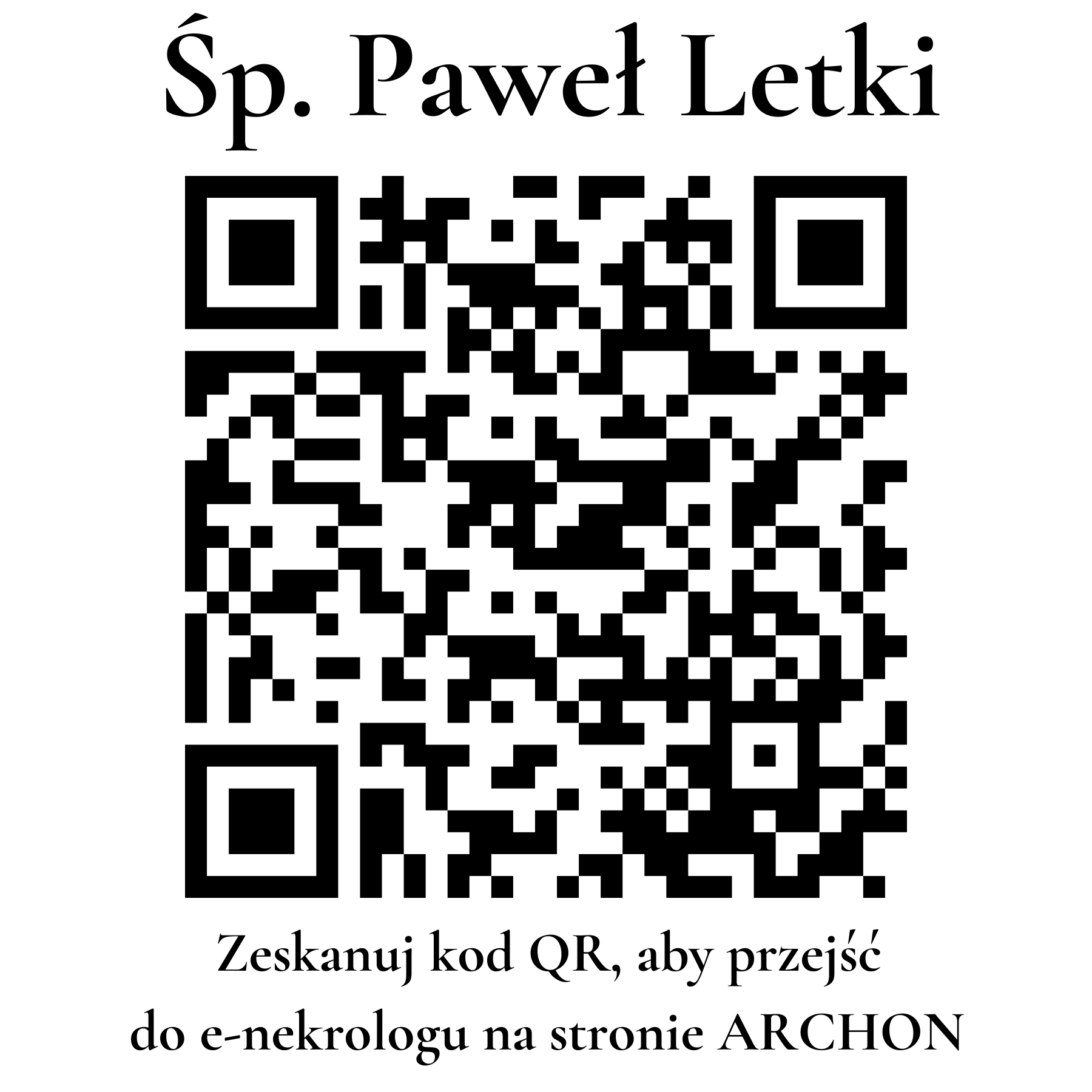 Kod QR do nekrologu Paweł Letki