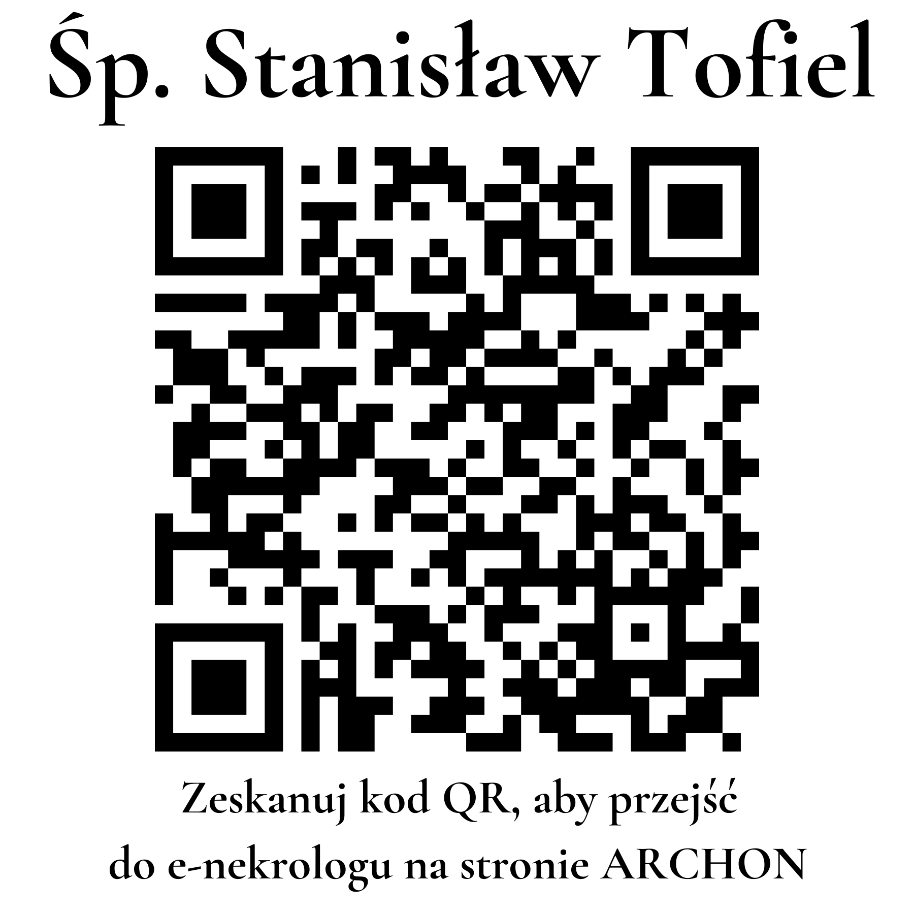 Kod QR do nekrologu Stanisław Tofiel Kod QR do nekrologu Stanisław Tofiel