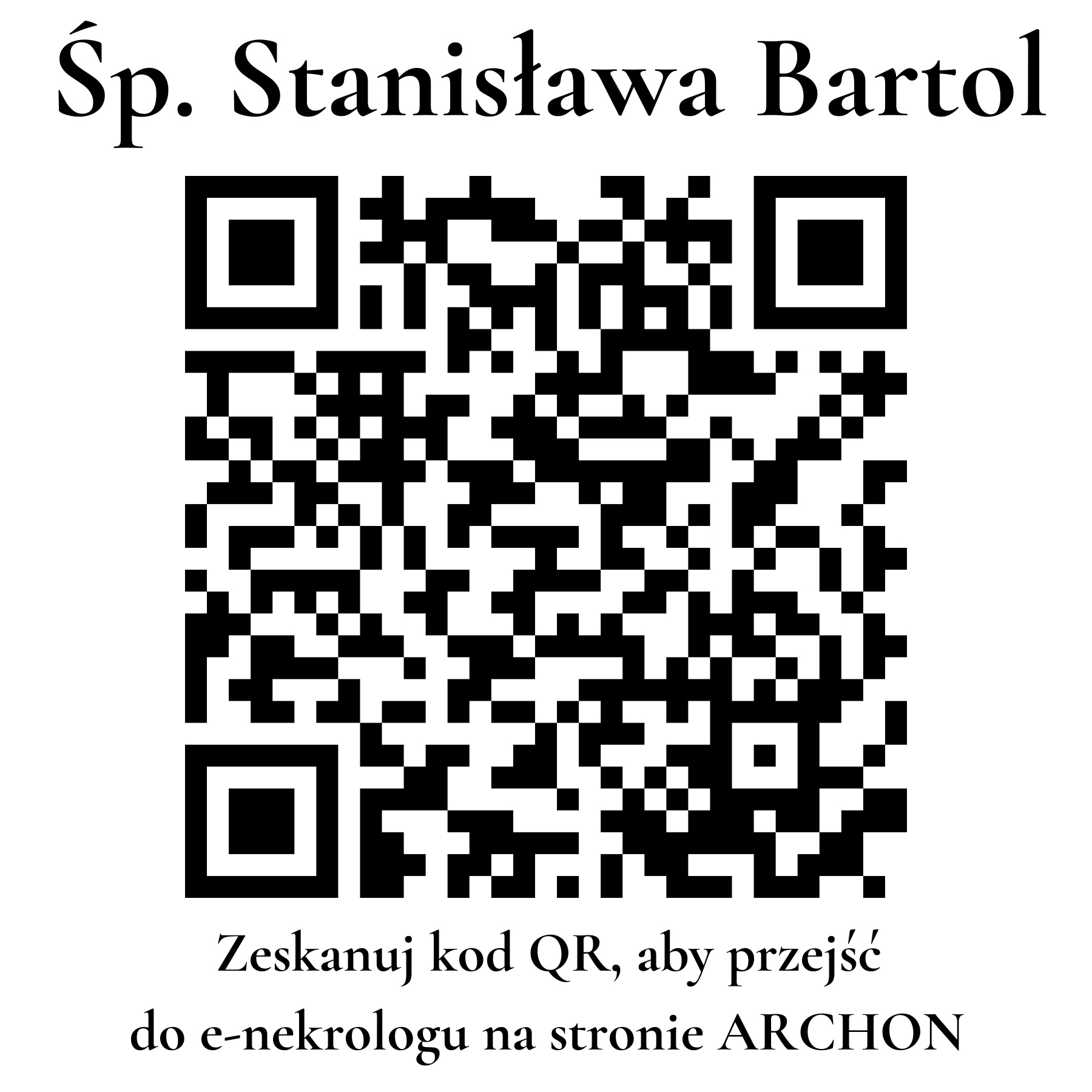 Kod QR do nekrologu Stanisława Bartol Kod QR do nekrologu Stanisława Bartol
