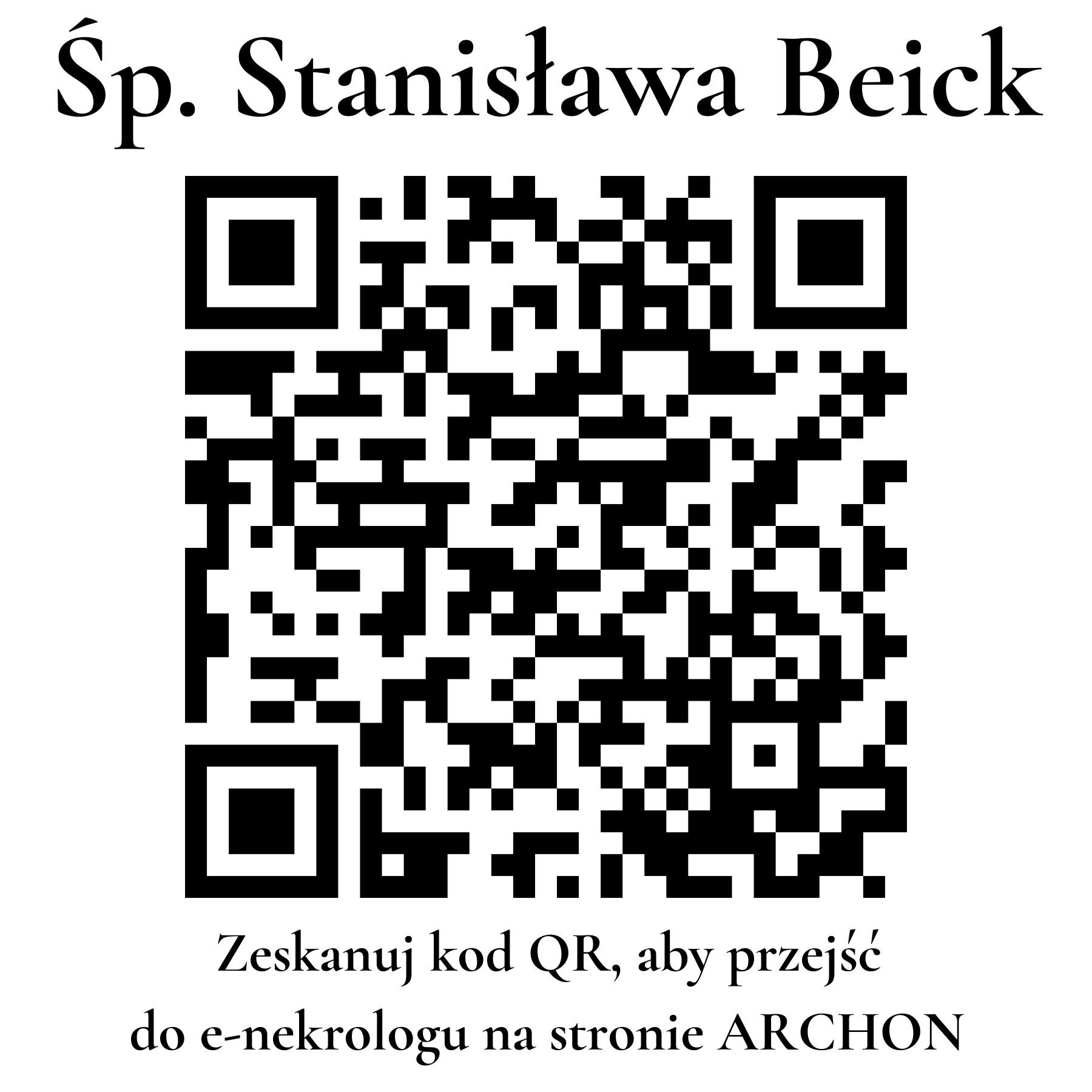 Kod QR do nekrologu Stanisława Beick Kod QR do nekrologu Stanisława Beick